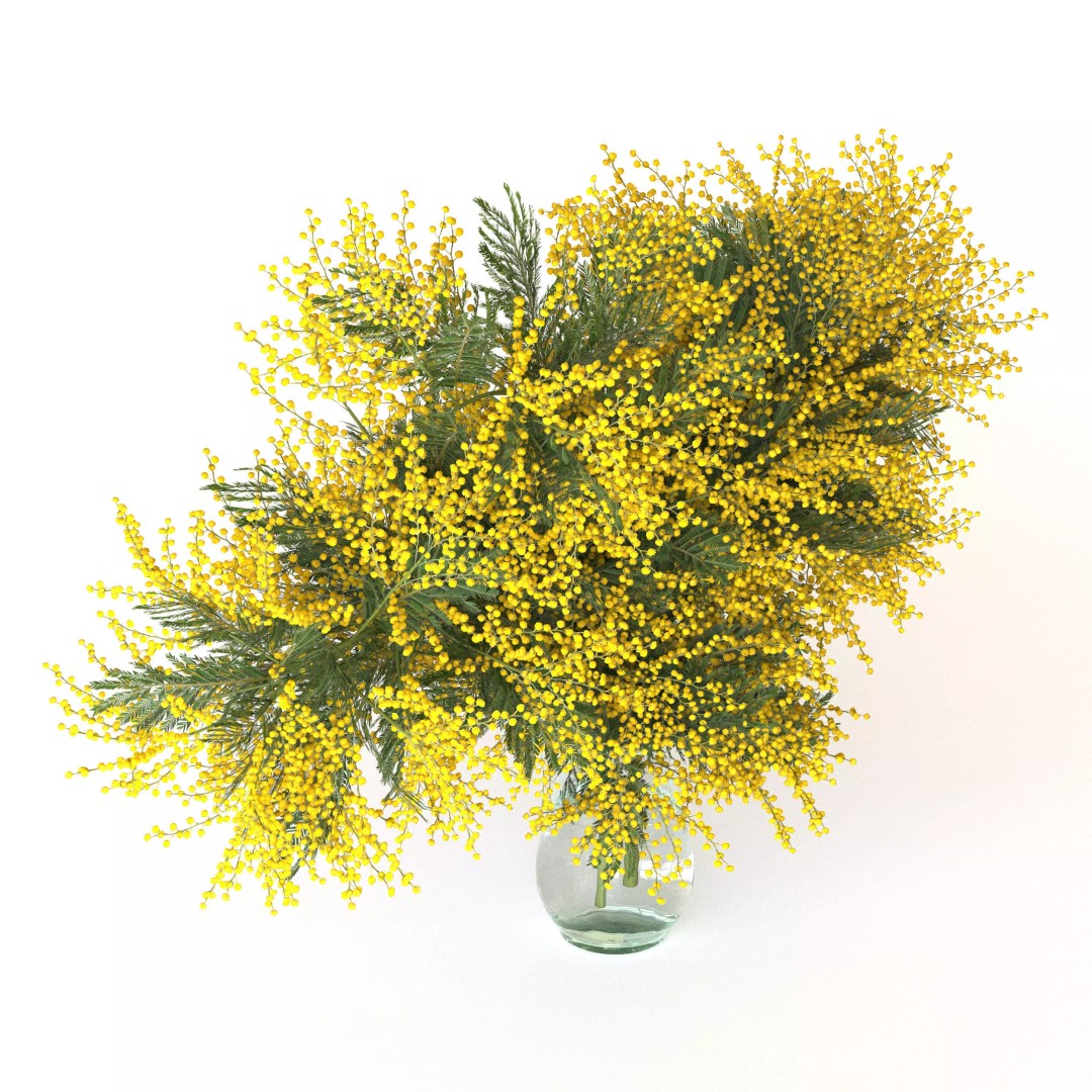 Mimosa Bouquets 3D Model – High Poly PBR Floral Assets, FBX - View 5