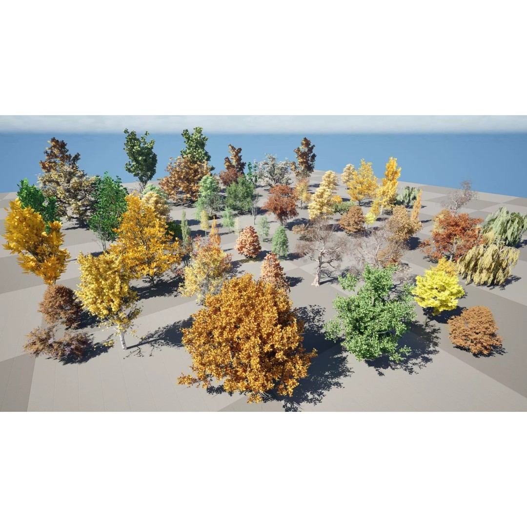 Fall Trees 3D Model – Low Poly Collection for Games & Archviz - View 2