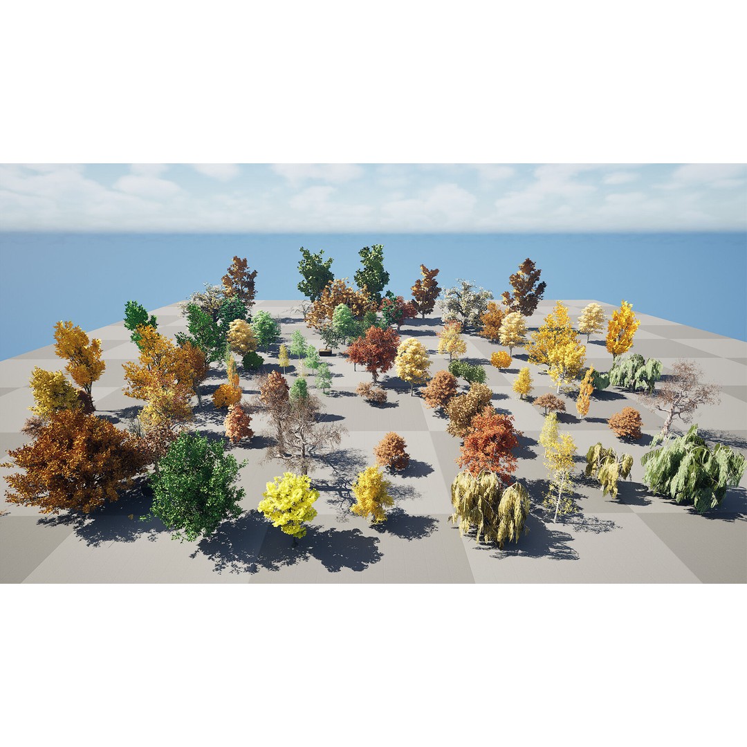 Fall Trees 3D Model – Low Poly Collection for Games & Archviz - View 6