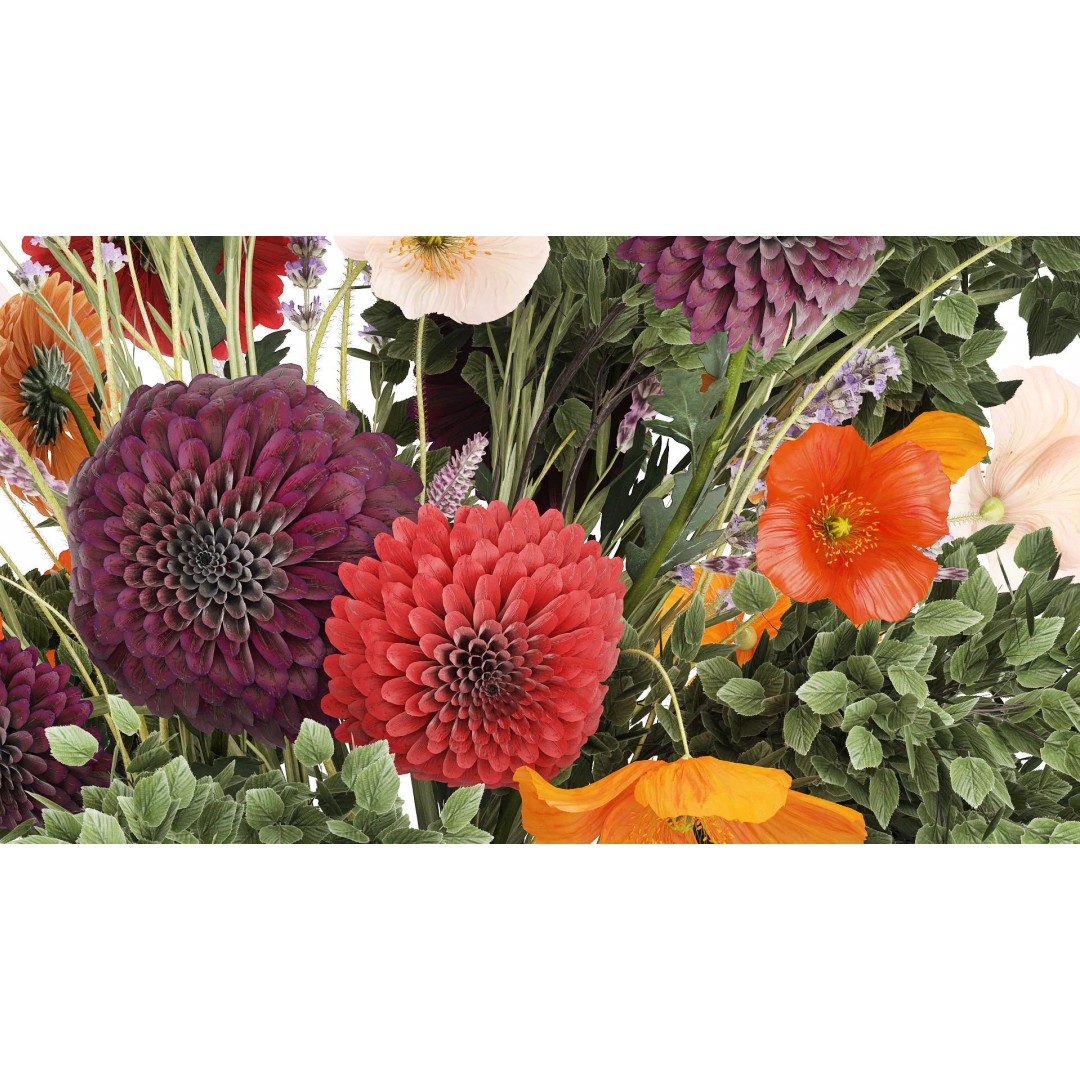 Realistic Poppy and Lavender 3D Model – Modern Flower Bouquet in Glass Vase - View 8