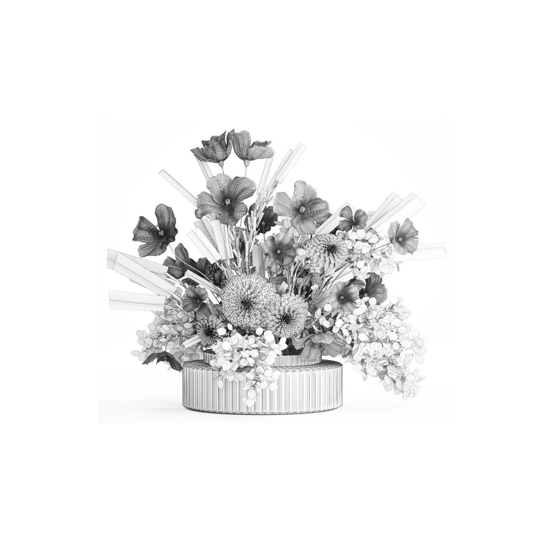 Realistic Poppy and Lavender 3D Model – Modern Flower Bouquet in Glass Vase - View 9