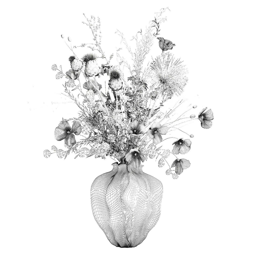 Wildflower Bouquet 3D Model – Modern Ceramic Vase, Game Ready