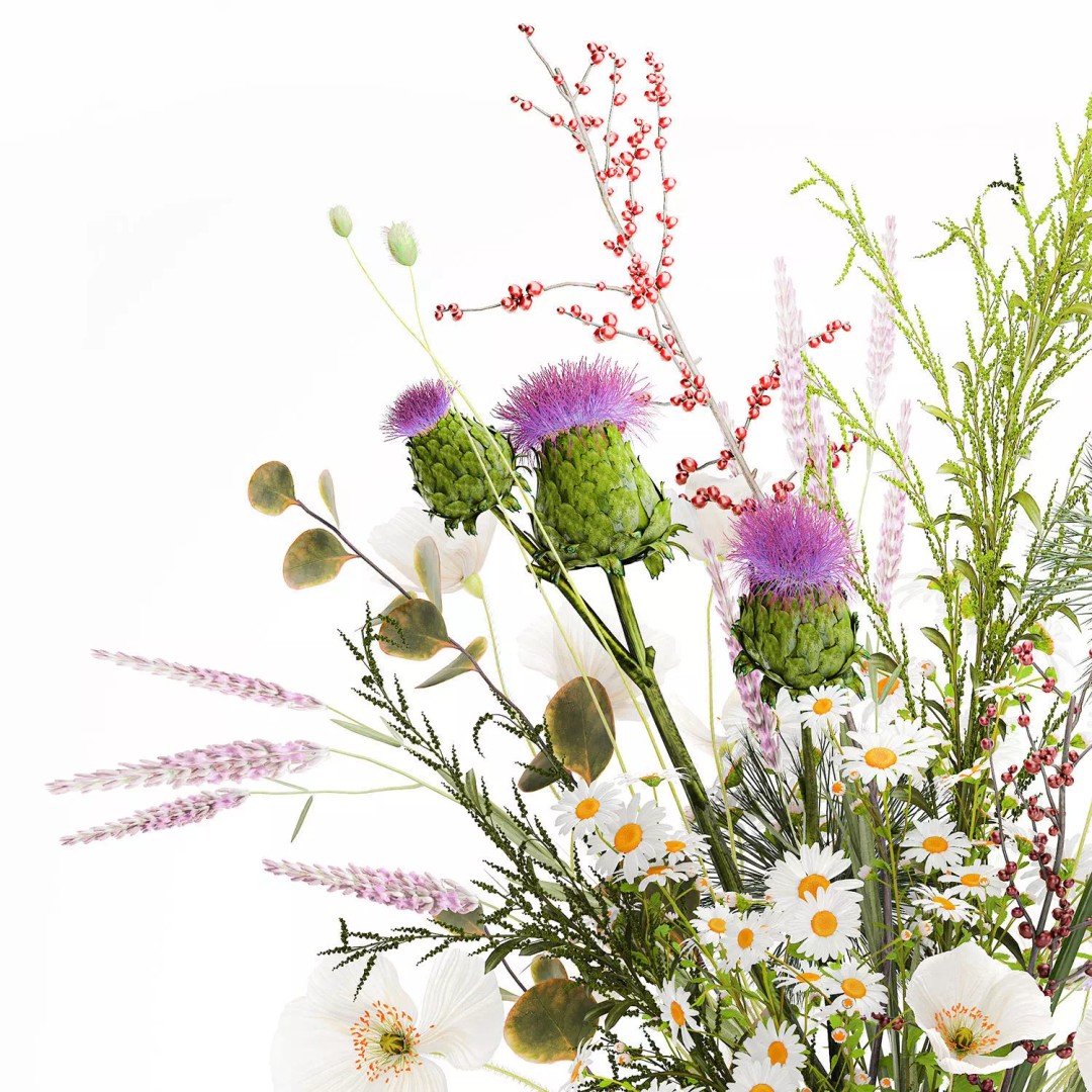 Wildflower Bouquet 3D Model – Modern Ceramic Vase, Game Ready - View 11