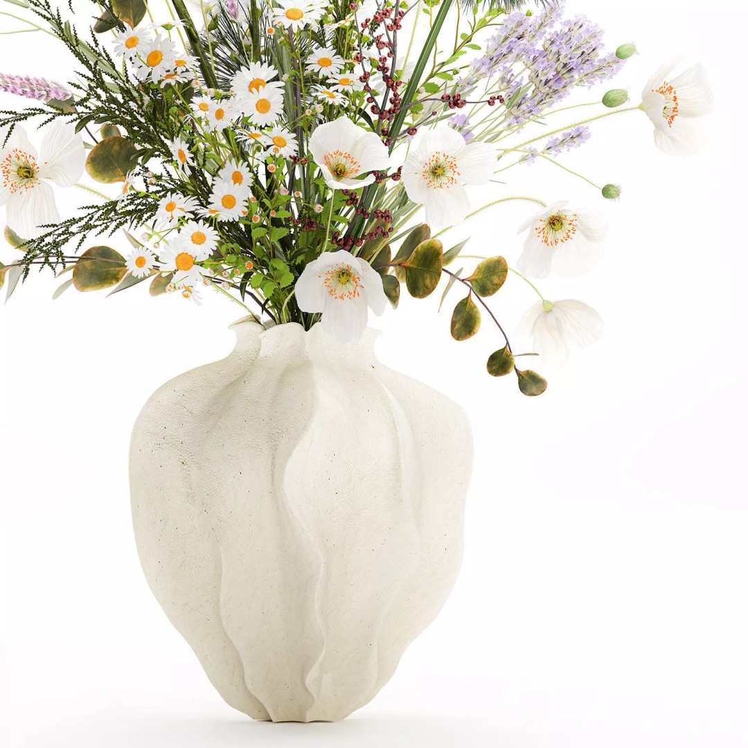 Wildflower Bouquet 3D Model – Modern Ceramic Vase, Game Ready - View 12