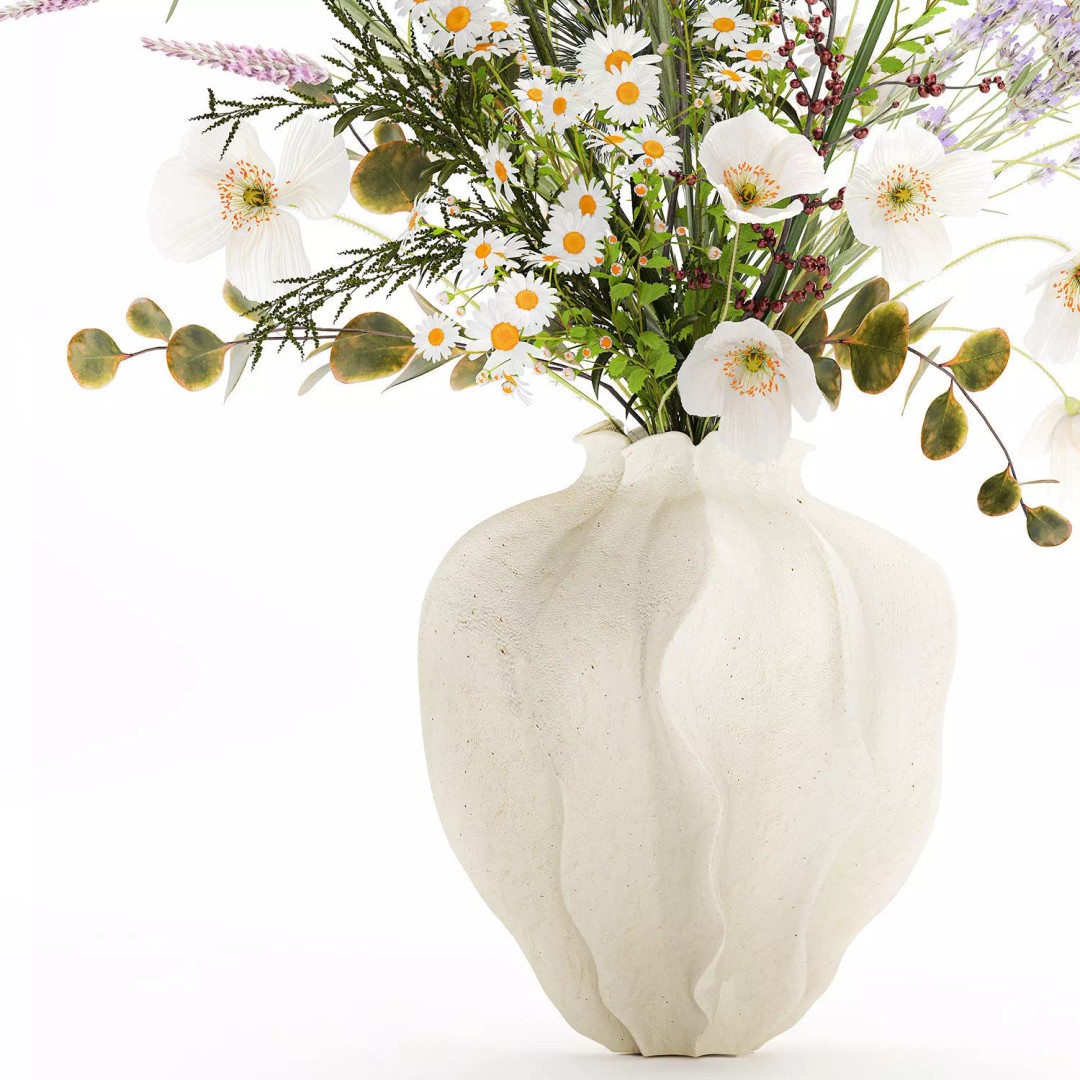 Wildflower Bouquet 3D Model – Modern Ceramic Vase, Game Ready - View 14