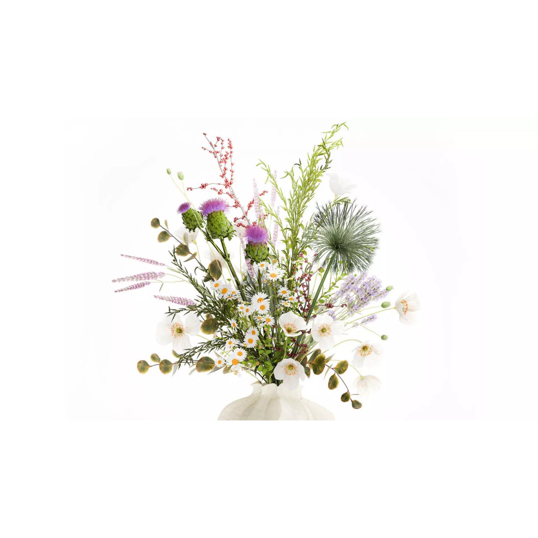 Wildflower Bouquet 3D Model – Modern Ceramic Vase, Game Ready - View 3