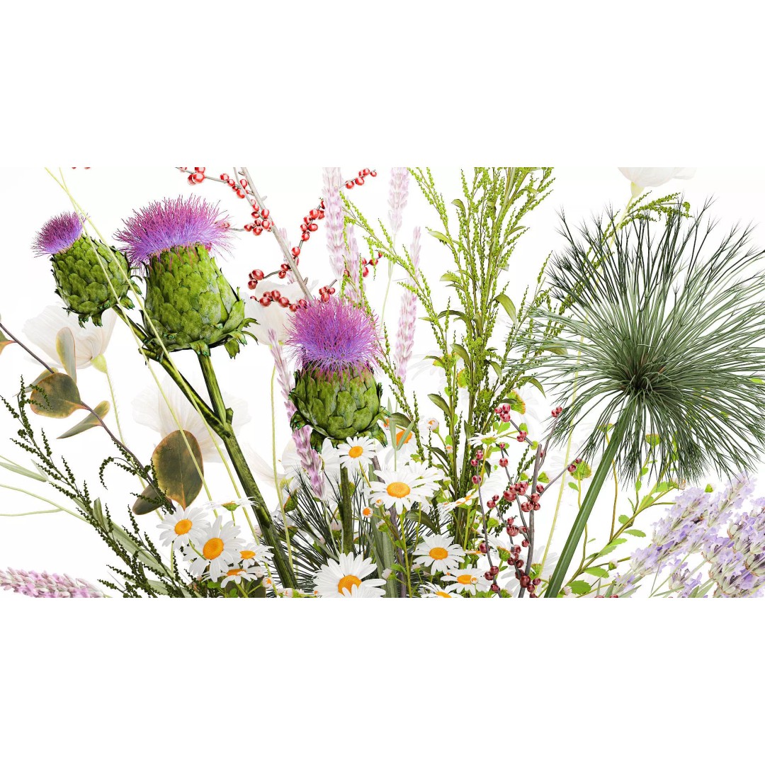 Wildflower Bouquet 3D Model – Modern Ceramic Vase, Game Ready - View 4