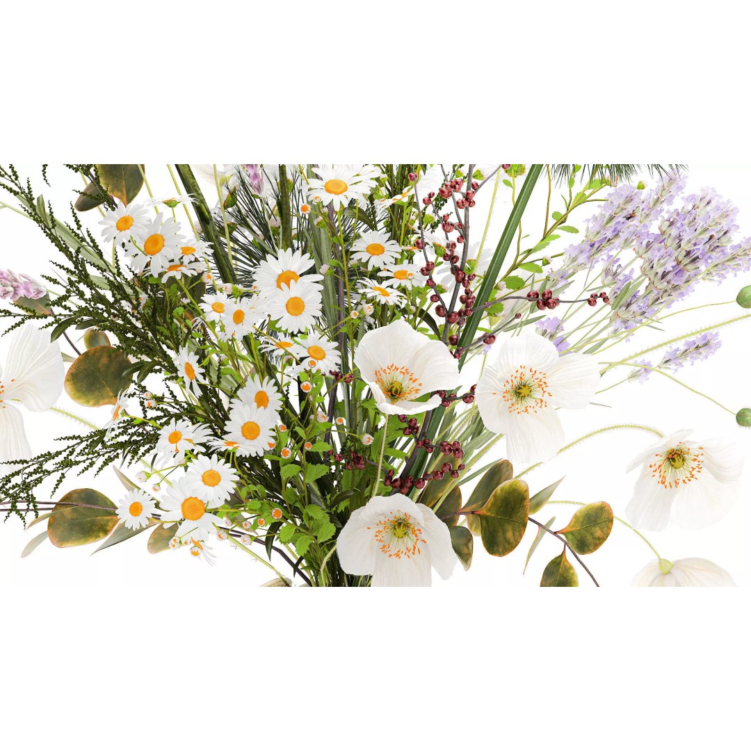 Wildflower Bouquet 3D Model – Modern Ceramic Vase, Game Ready - View 5