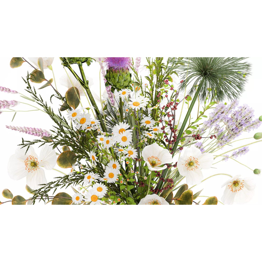 Wildflower Bouquet 3D Model – Modern Ceramic Vase, Game Ready - View 7