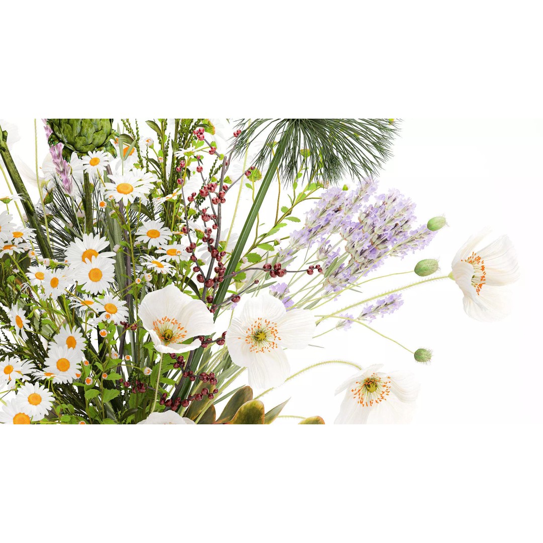 Wildflower Bouquet 3D Model – Modern Ceramic Vase, Game Ready - View 8