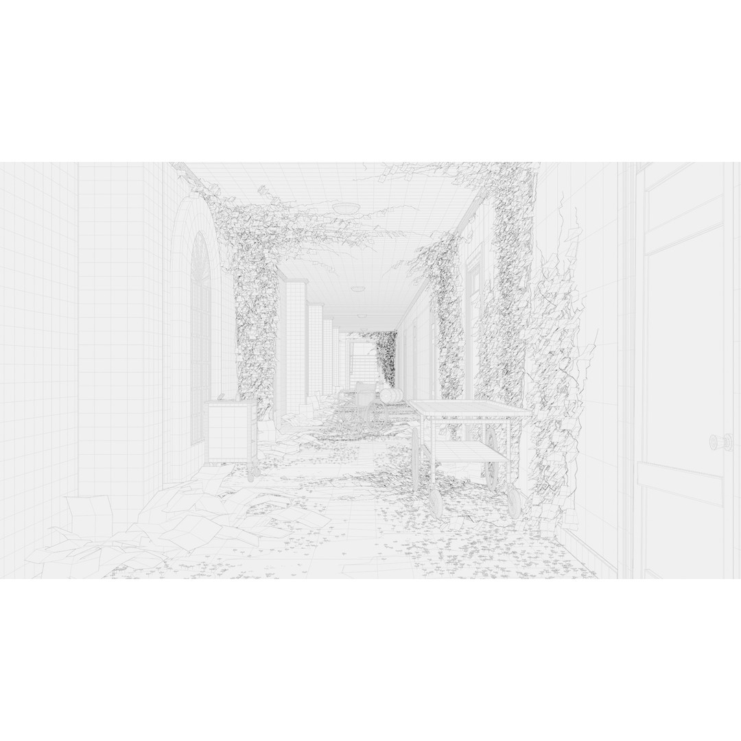 Old Hospital Corridor 3D Model – High Poly Medical Scene, Blender, FBX, OBJ - View 11