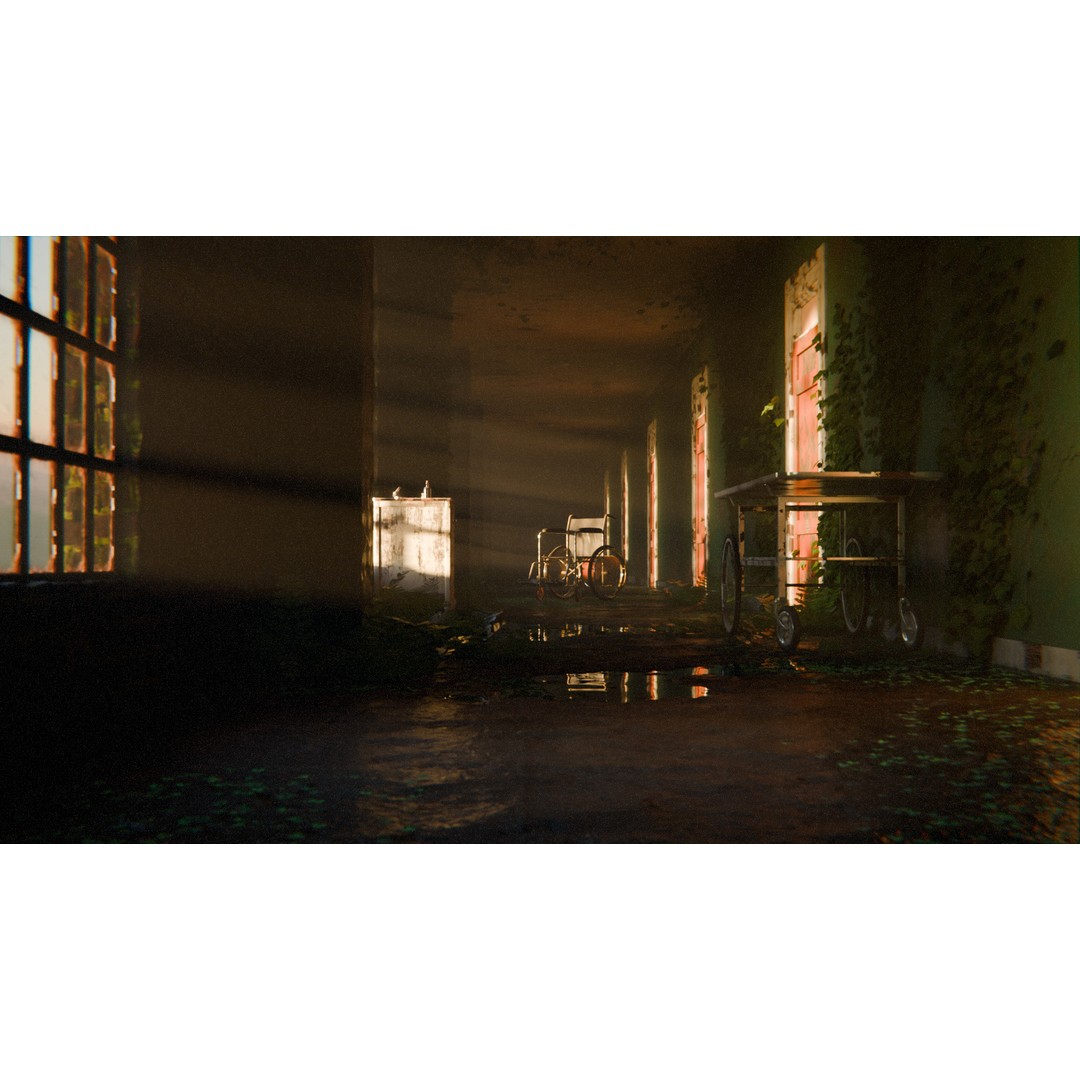 Old Hospital Corridor 3D Model – High Poly Medical Scene, Blender, FBX, OBJ - View 4