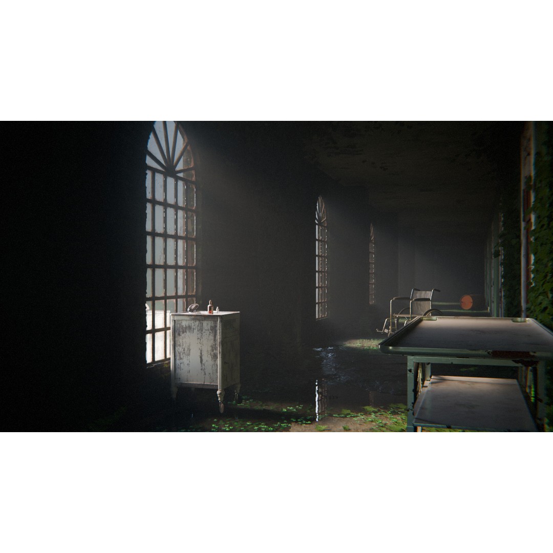 Old Hospital Corridor 3D Model – High Poly Medical Scene, Blender, FBX, OBJ - View 9