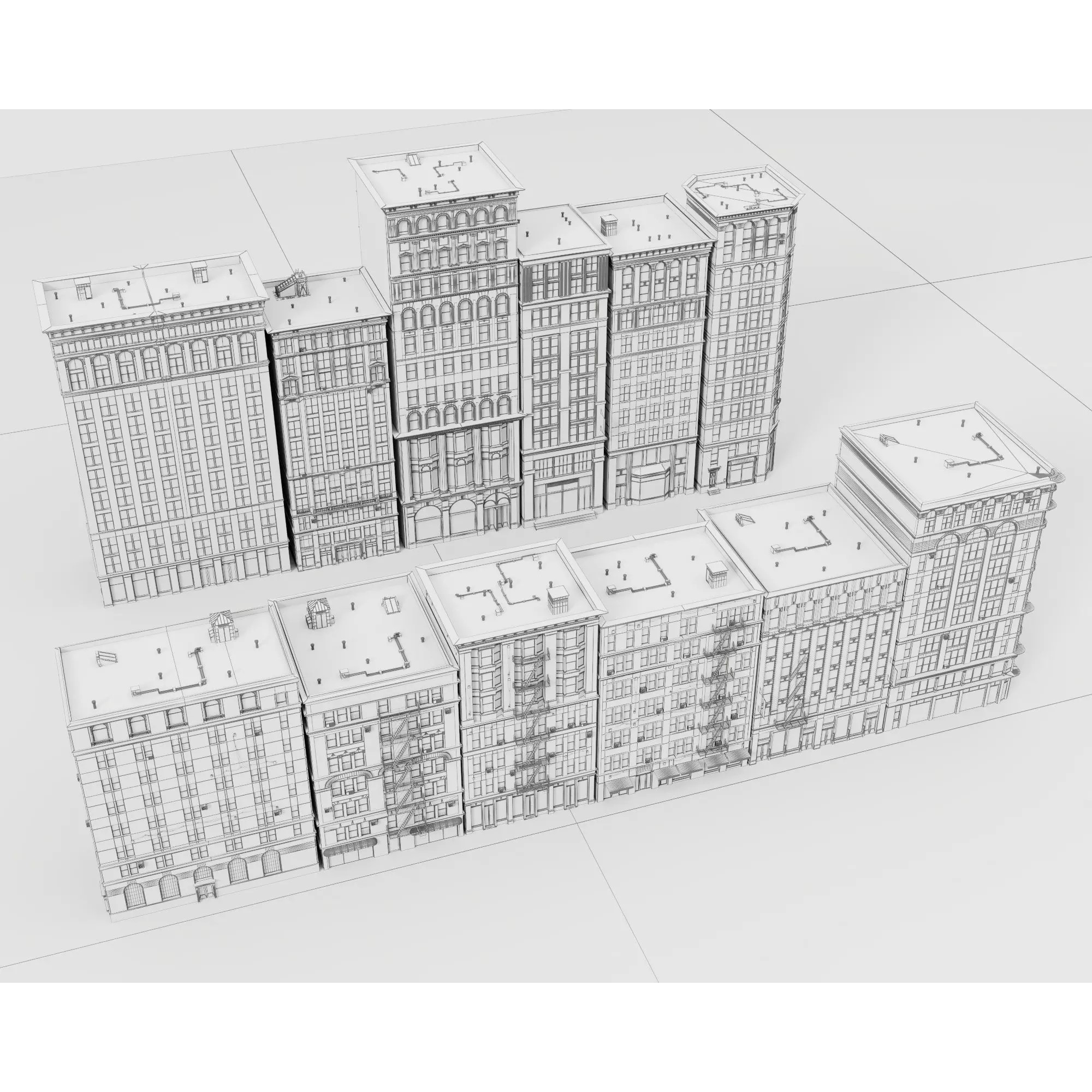 City Apartment Building Package - Low-Poly Game-Ready 3D Model