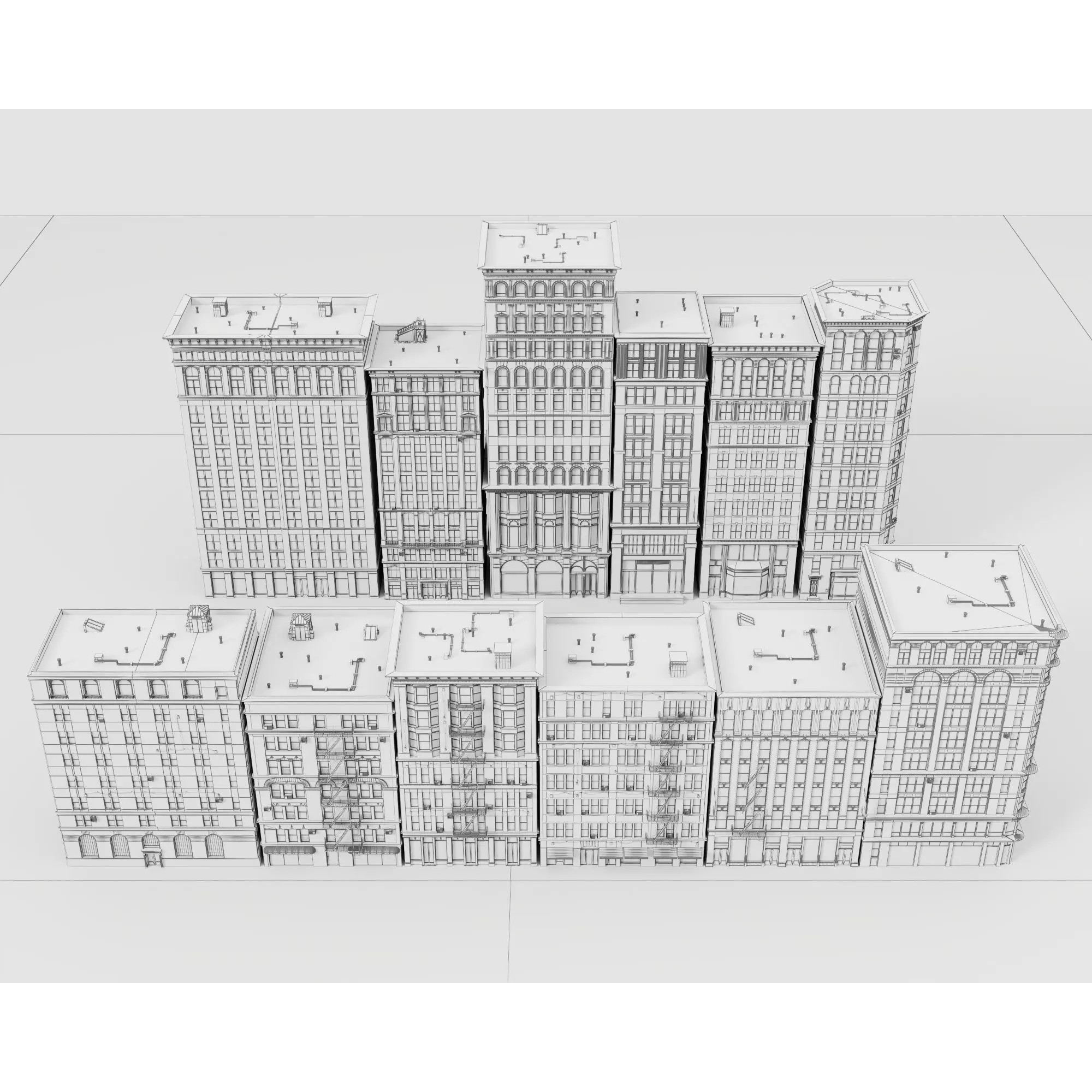 City Apartment Building Package - Low-Poly Game-Ready 3D Model - View 10