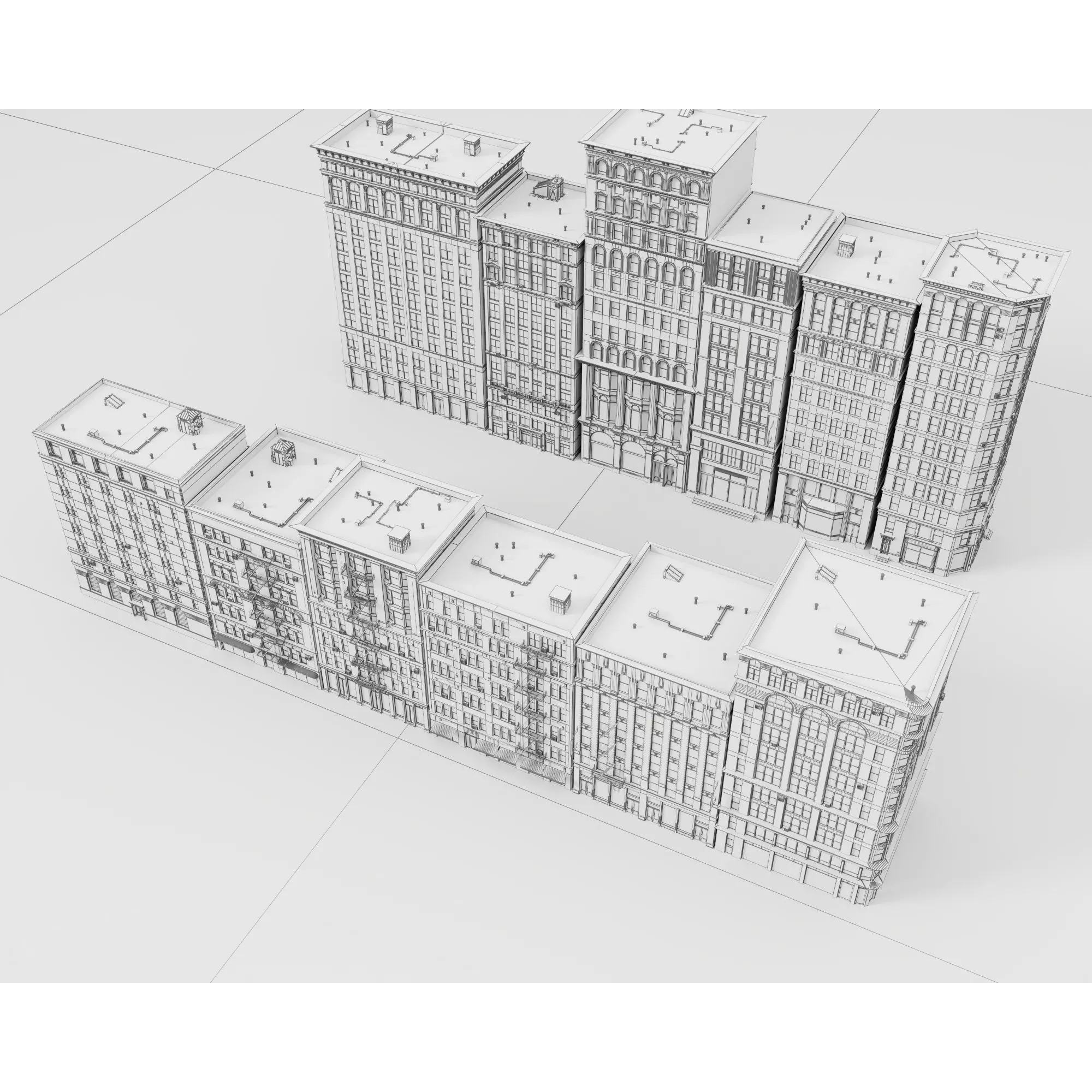 City Apartment Building Package - Low-Poly Game-Ready 3D Model - View 11