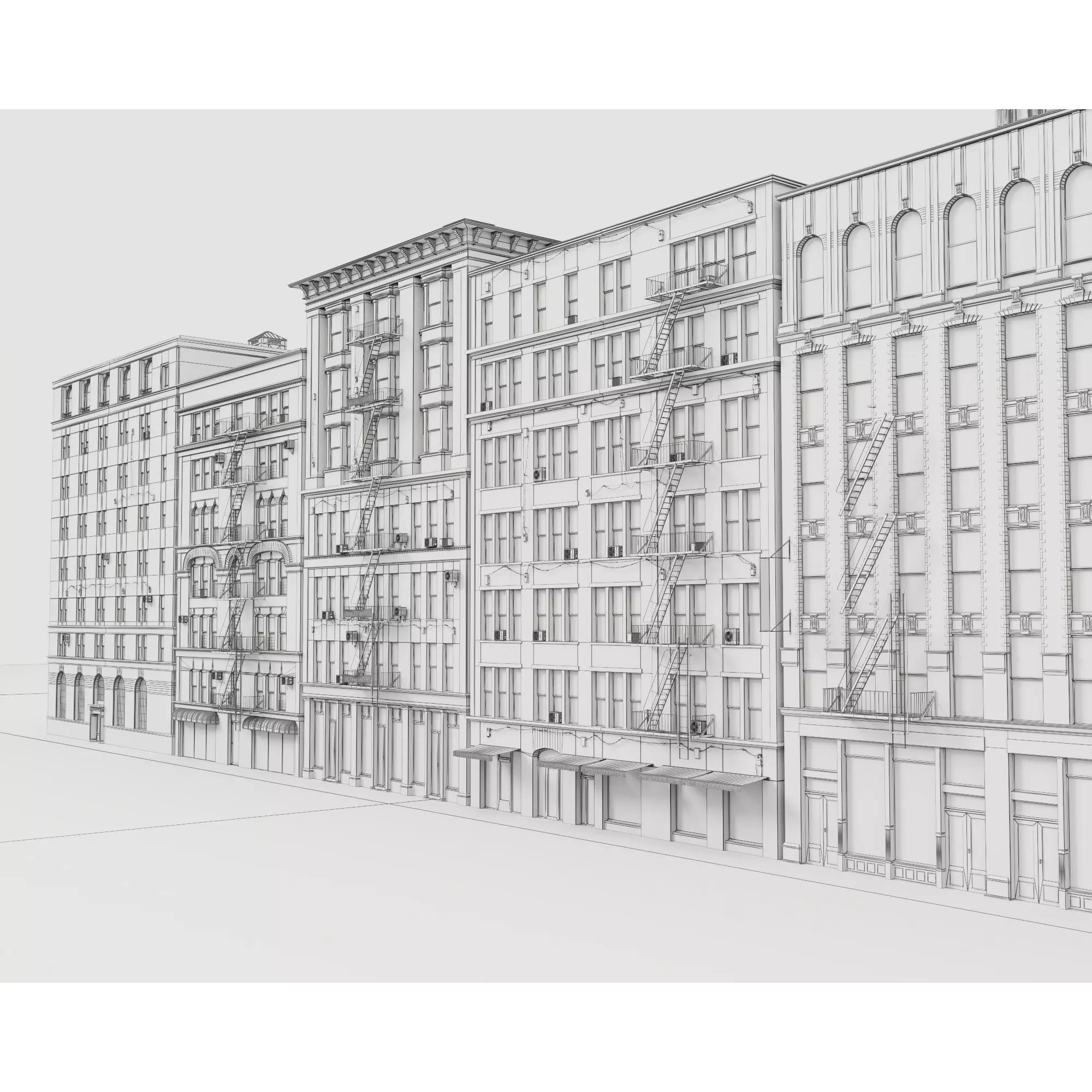 City Apartment Building Package - Low-Poly Game-Ready 3D Model - View 12