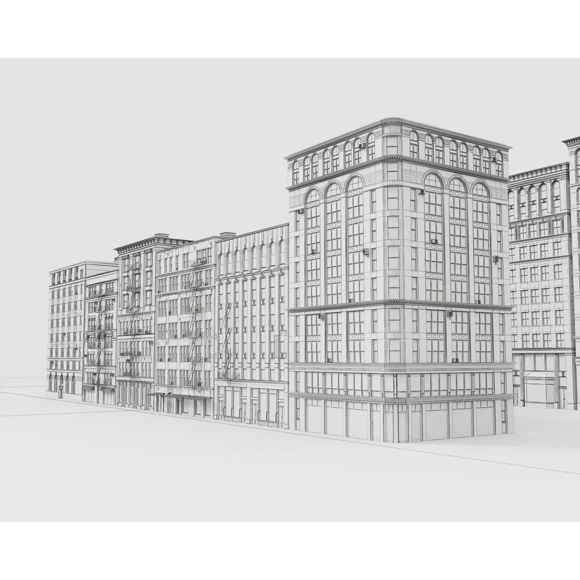 City Apartment Building Package - Low-Poly Game-Ready 3D Model - View 13