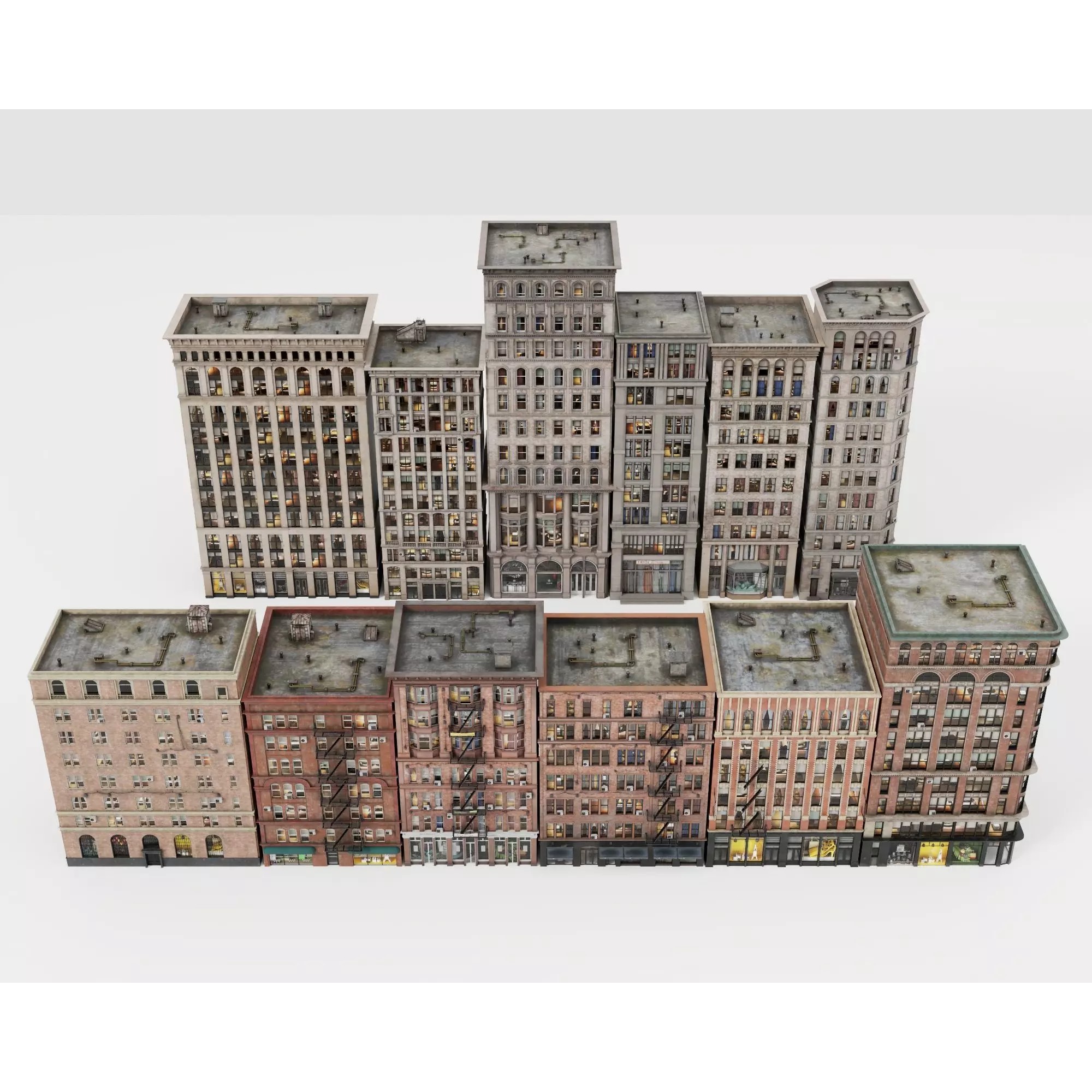 City Apartment Building Package - Low-Poly Game-Ready 3D Model - View 2