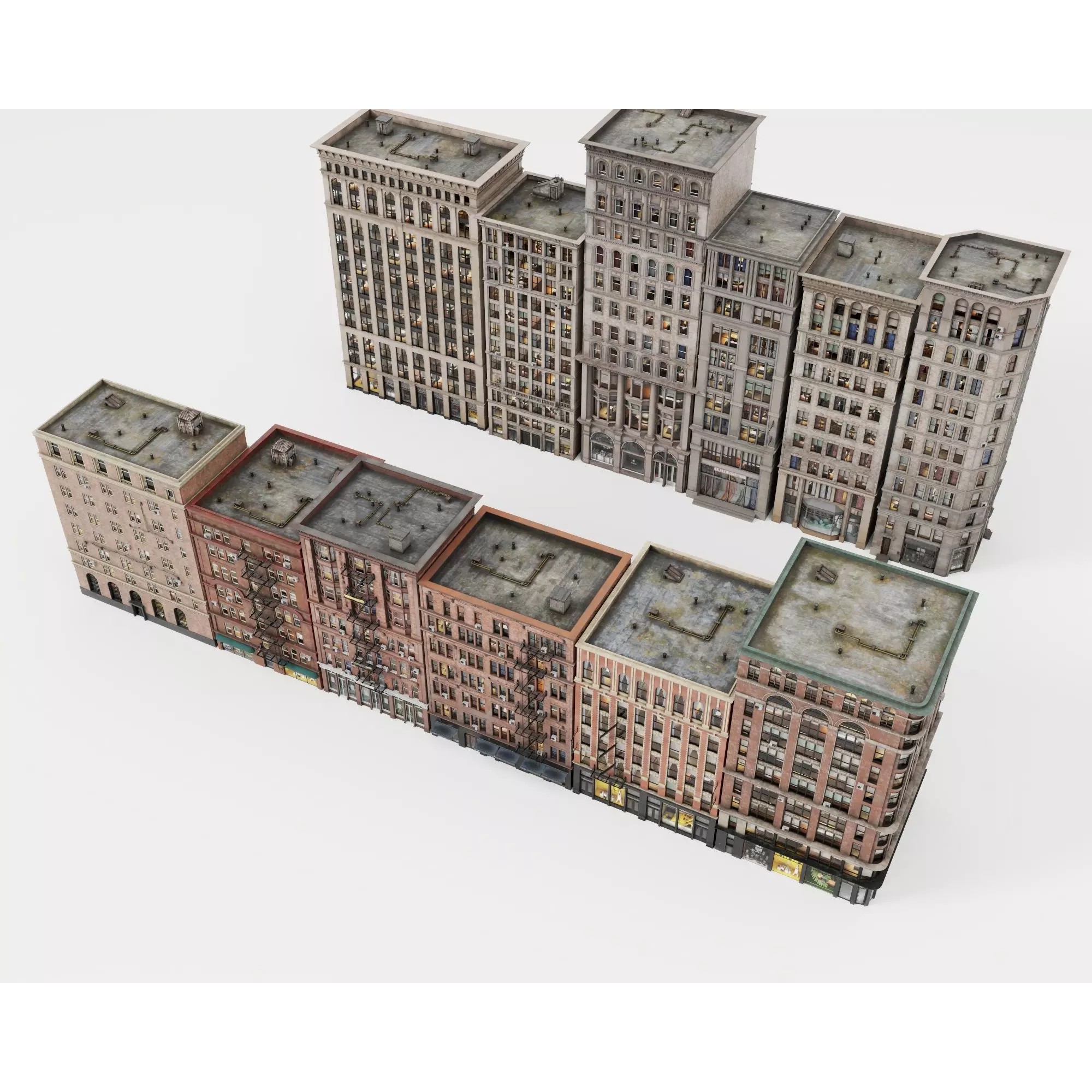 City Apartment Building Package - Low-Poly Game-Ready 3D Model - View 3
