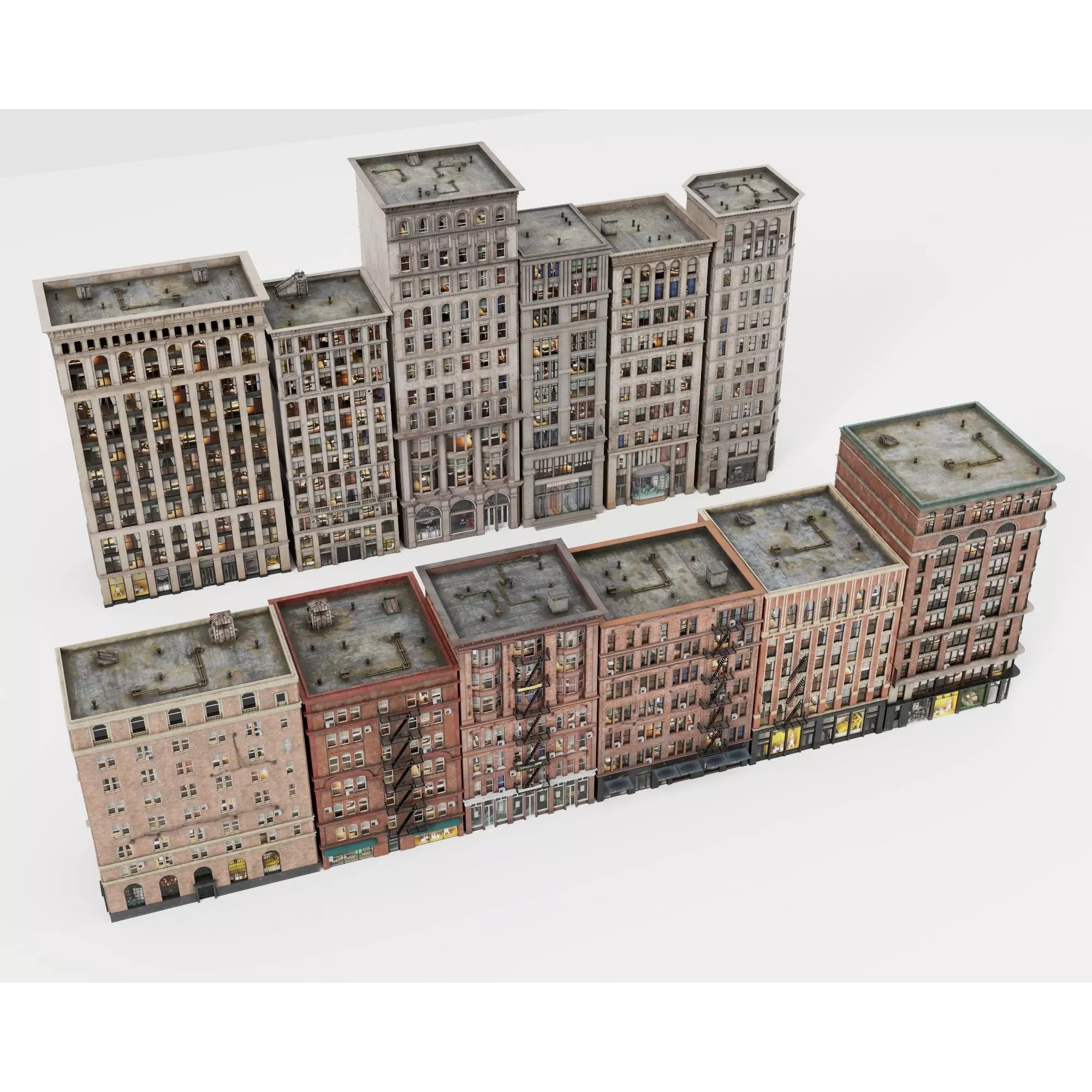 City Apartment Building Package - Low-Poly Game-Ready 3D Model - View 4