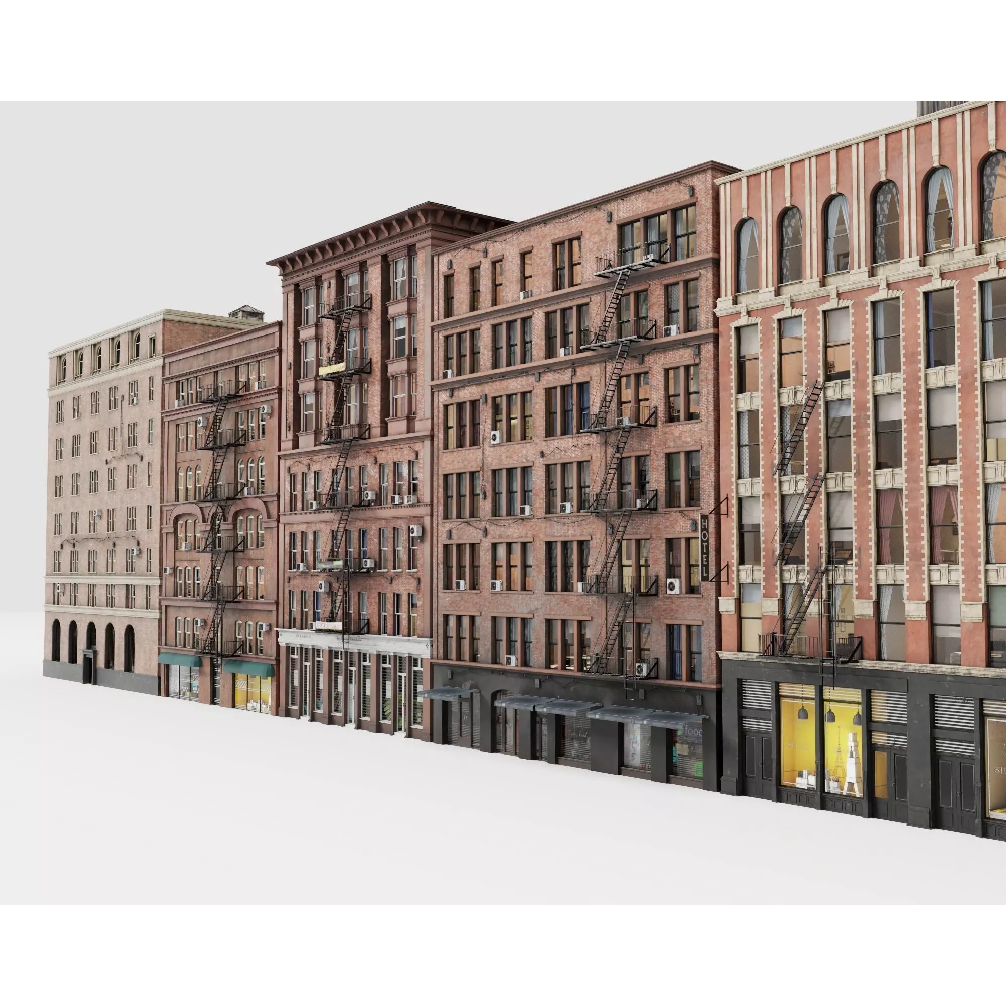 City Apartment Building Package - Low-Poly Game-Ready 3D Model - View 5