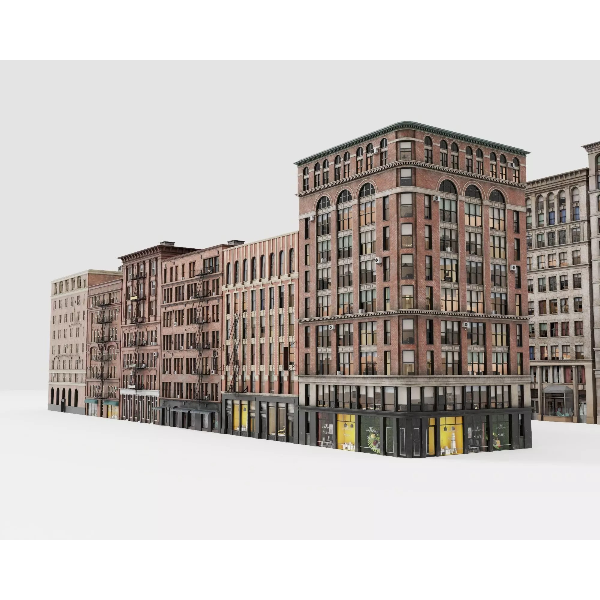 City Apartment Building Package - Low-Poly Game-Ready 3D Model - View 6