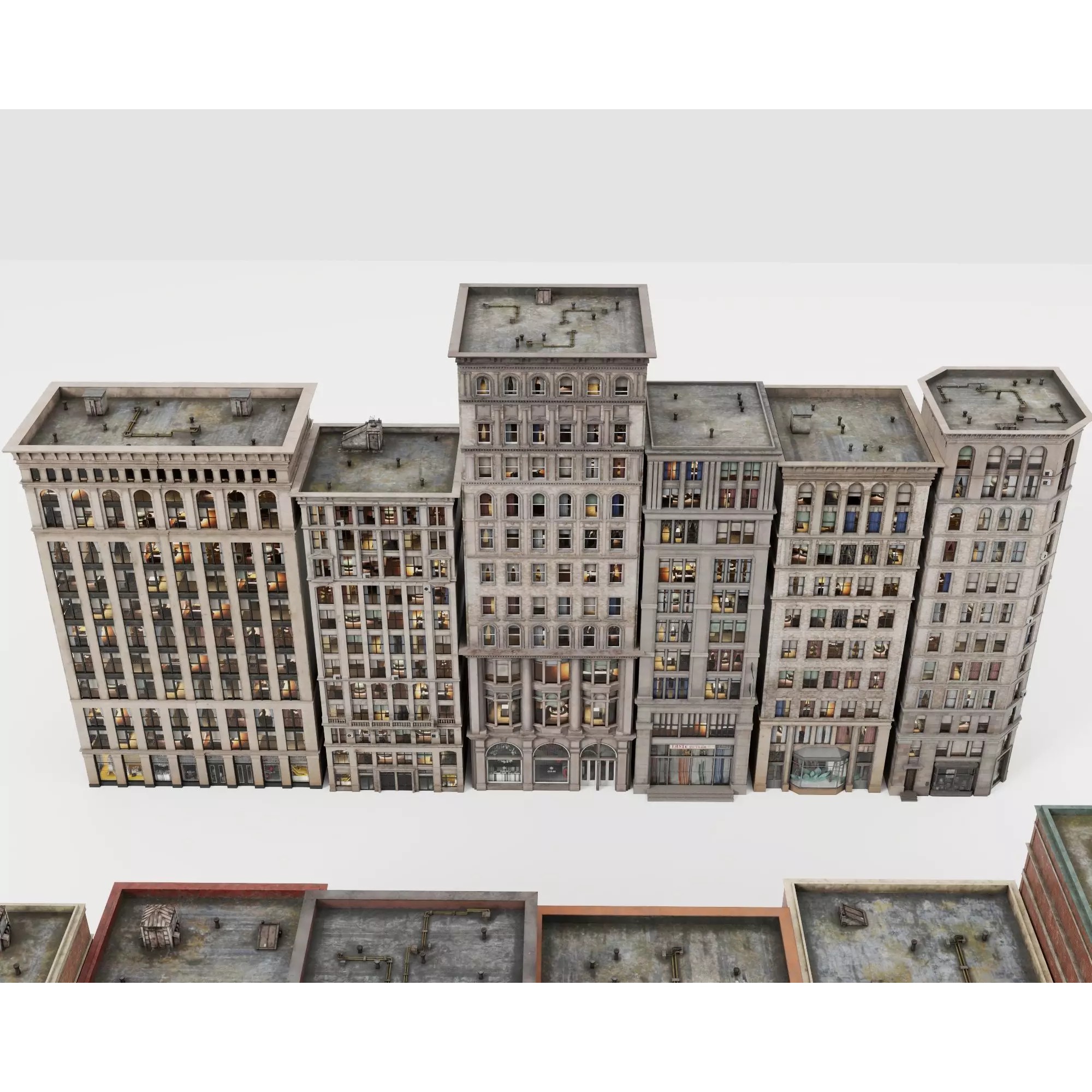 City Apartment Building Package - Low-Poly Game-Ready 3D Model - View 8