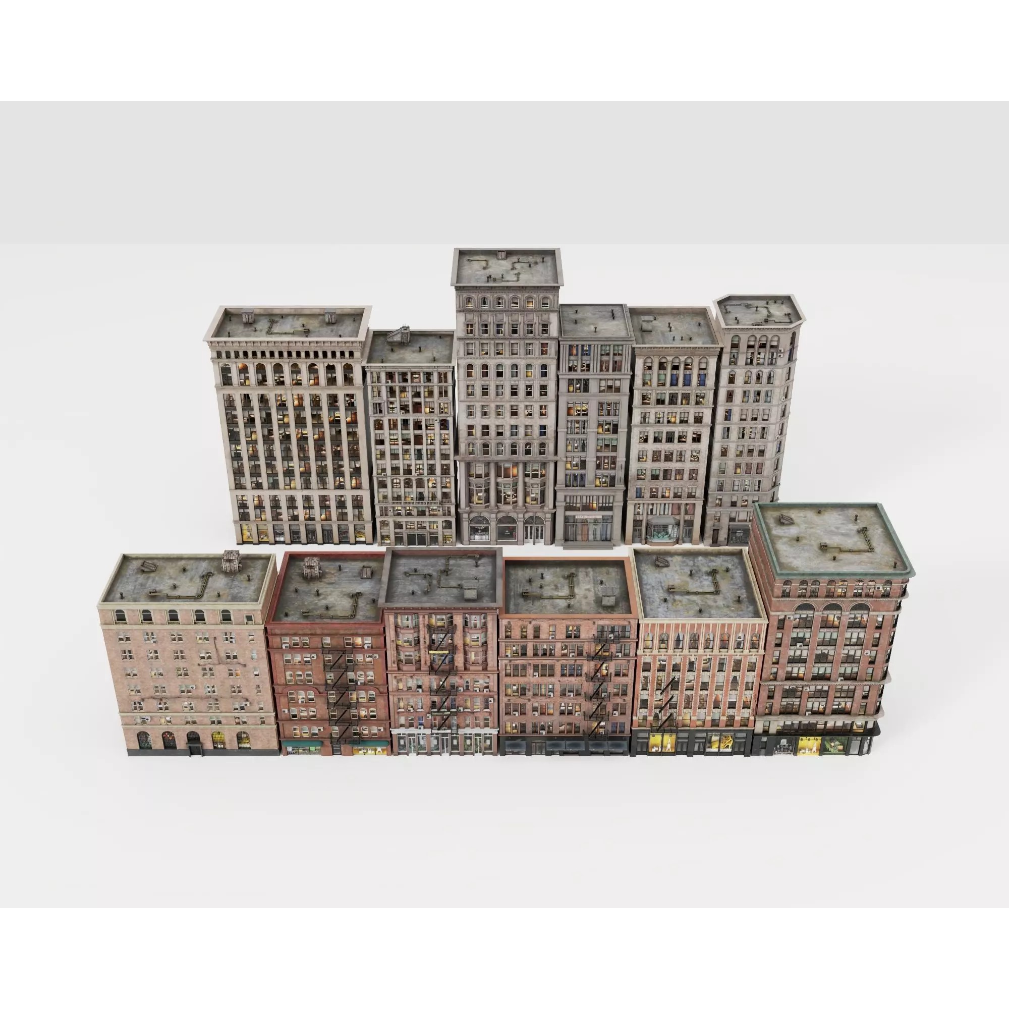 City Apartment Building Package - Low-Poly Game-Ready 3D Model - View 9