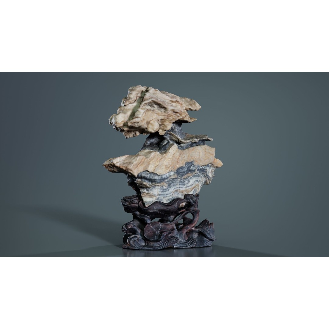 Suiseki Rock 09 3D Model – Low Poly Statue with PBR Textures, FBX - View 10