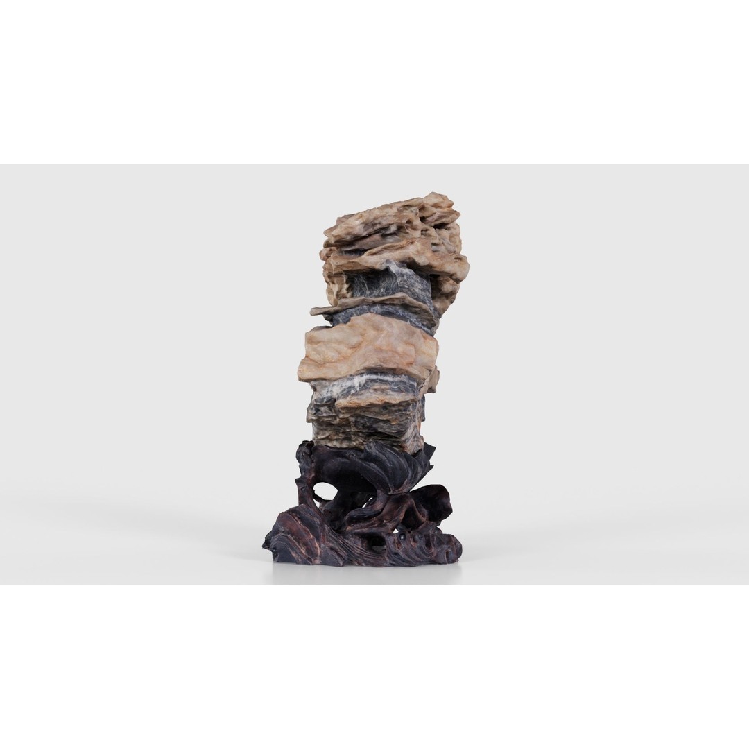 Suiseki Rock 09 3D Model – Low Poly Statue with PBR Textures, FBX - View 20