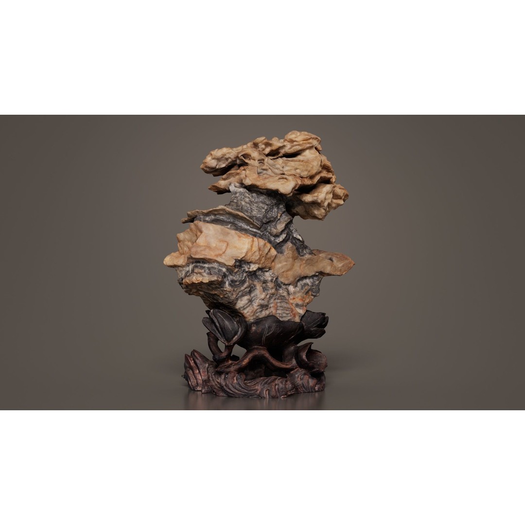 Suiseki Rock 09 3D Model – Low Poly Statue with PBR Textures, FBX - View 3