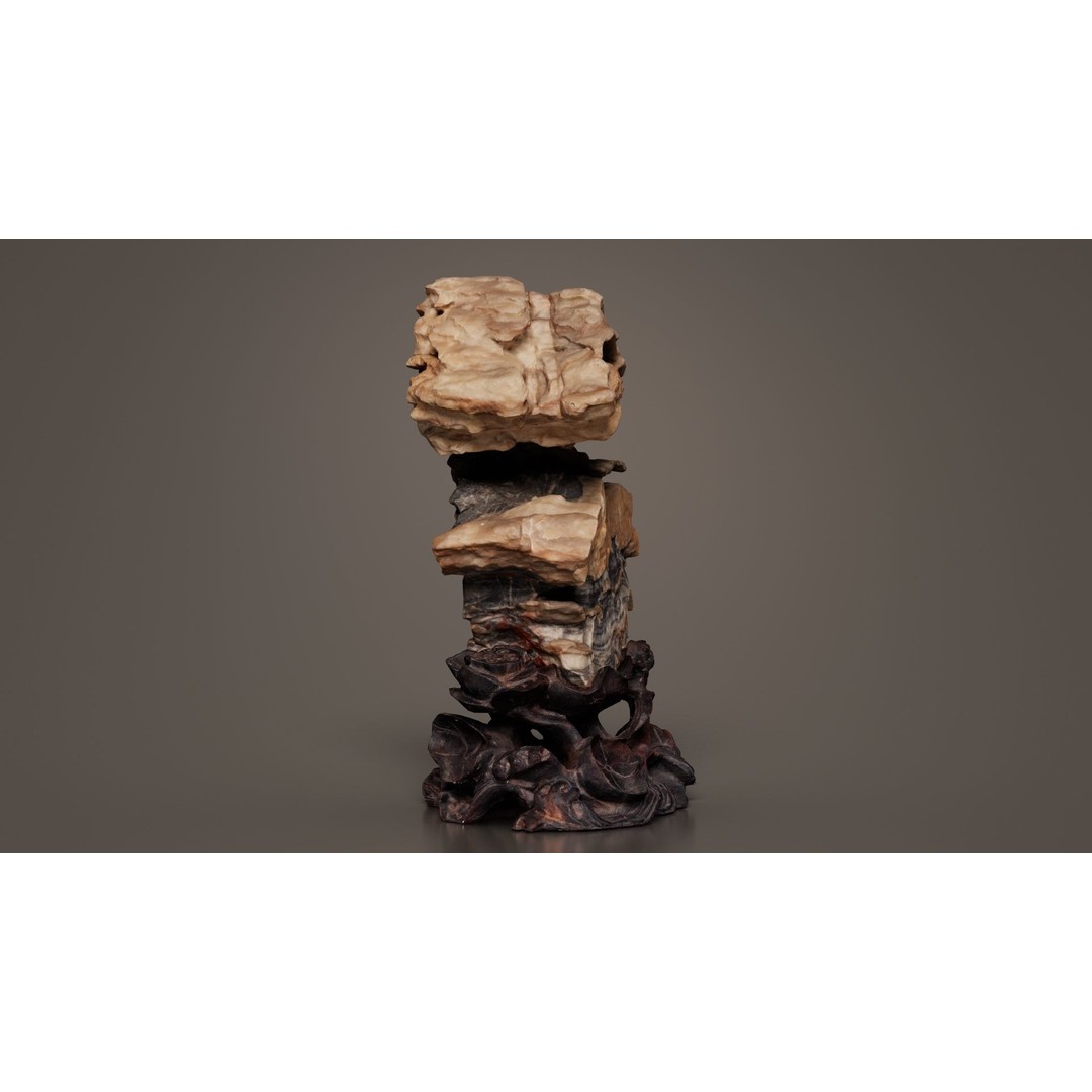 Suiseki Rock 09 3D Model – Low Poly Statue with PBR Textures, FBX - View 4