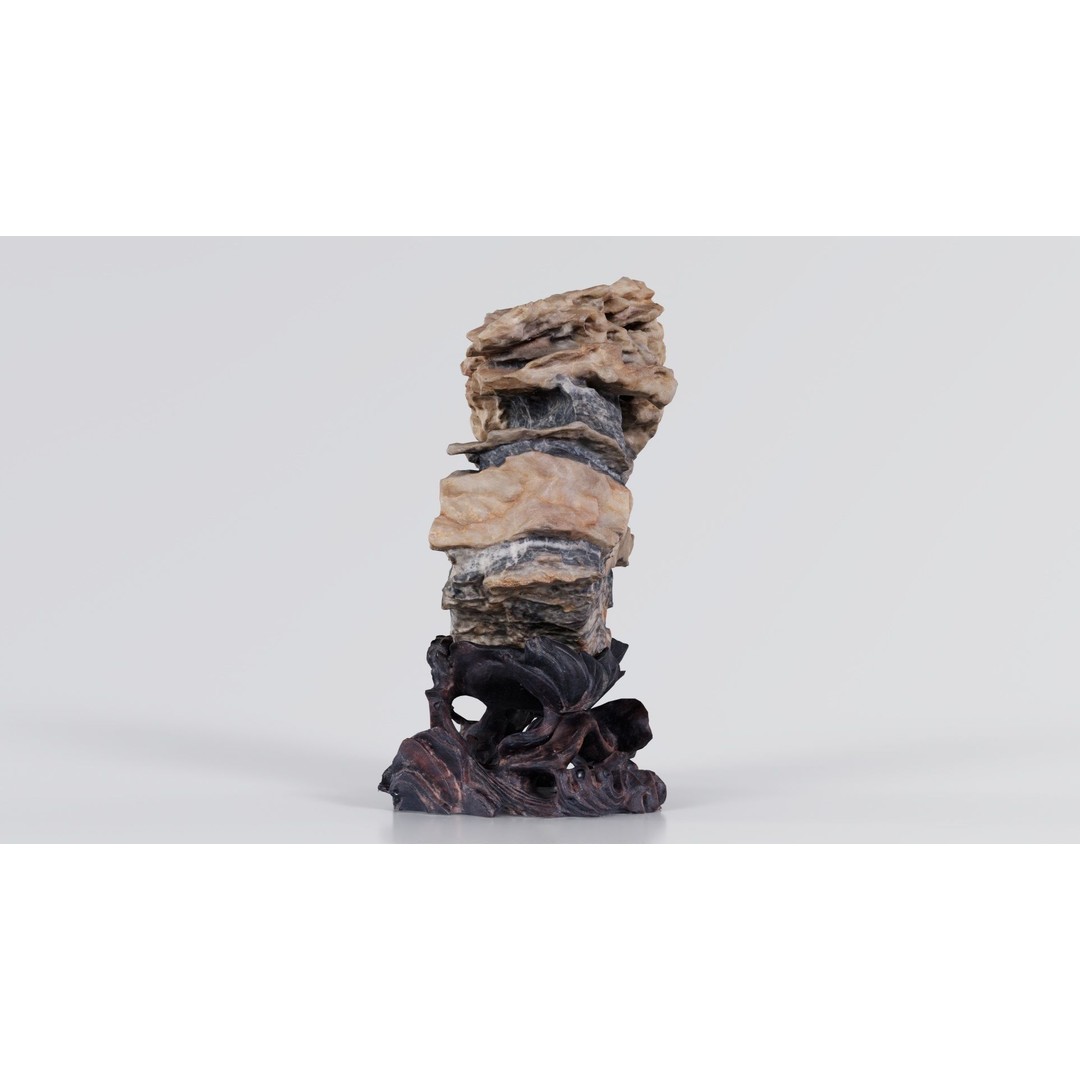 Suiseki Rock 09 3D Model – Low Poly Statue with PBR Textures, FBX - View 6
