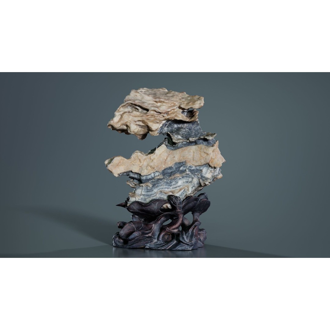 Suiseki Rock 09 3D Model – Low Poly Statue with PBR Textures, FBX - View 7