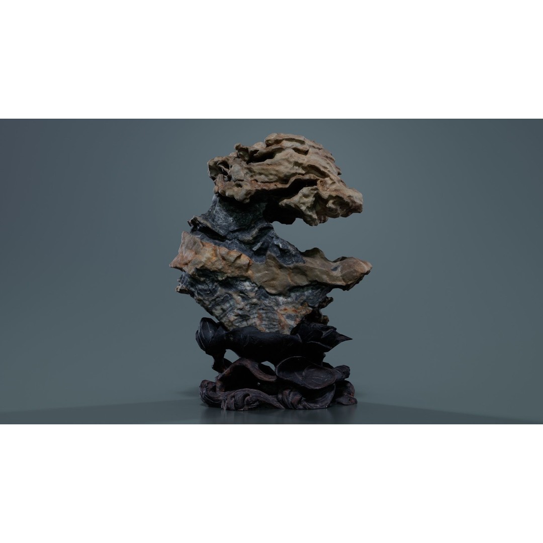 Suiseki Rock 09 3D Model – Low Poly Statue with PBR Textures, FBX - View 8