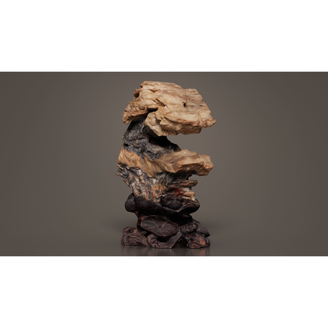 Suiseki Rock 09 3D Model – Low Poly Statue with PBR Textures, FBX - View 9