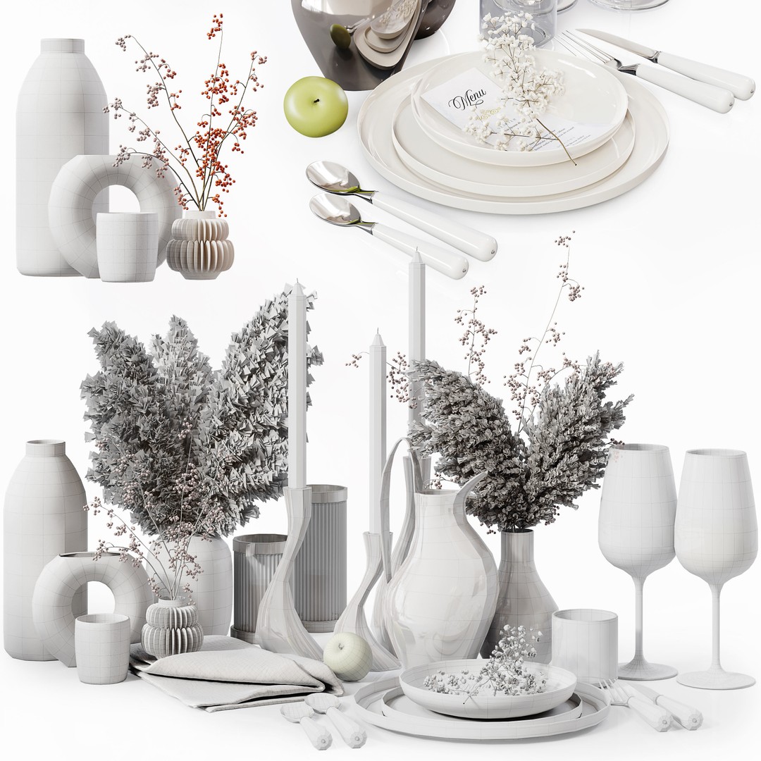 Table Setting 3D Model – Low Poly Interior Asset, FBX and OBJ
