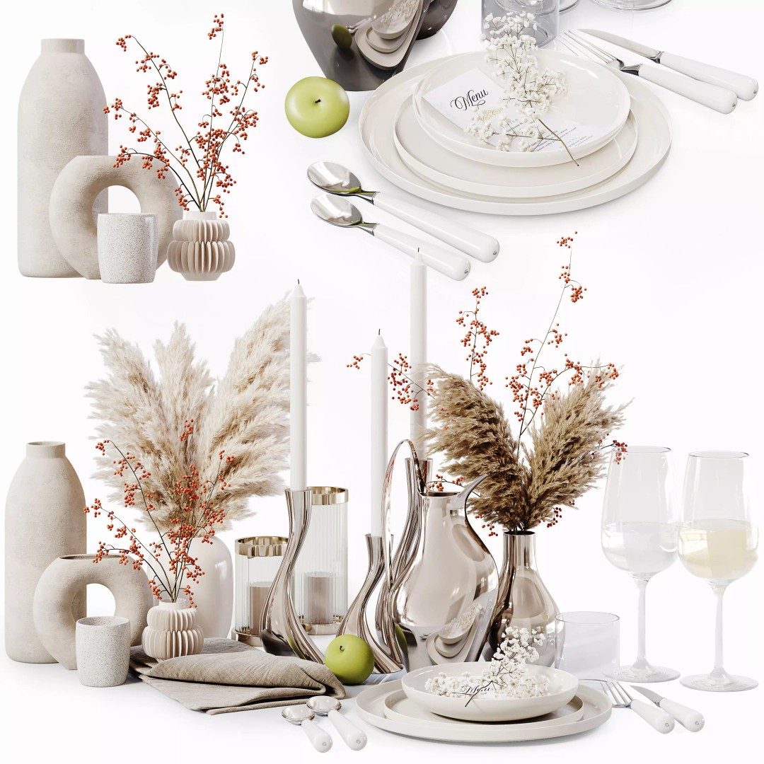 Table Setting 3D Model – Low Poly Interior Asset, FBX and OBJ - View 2