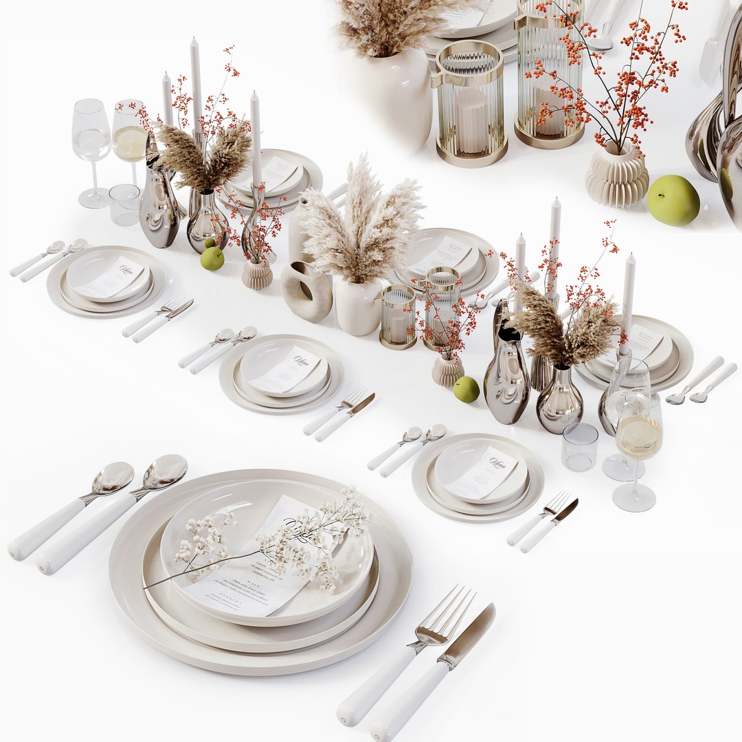 Table Setting 3D Model – Low Poly Interior Asset, FBX and OBJ - View 4