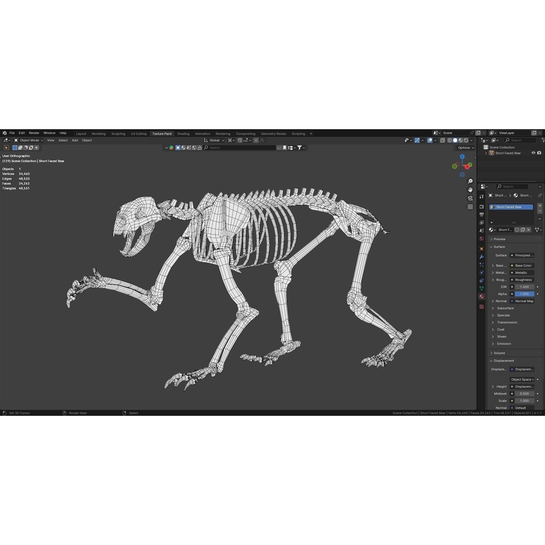 Short Faced Bear Fossil 3D Model – Realistic Low Poly Asset, FBX