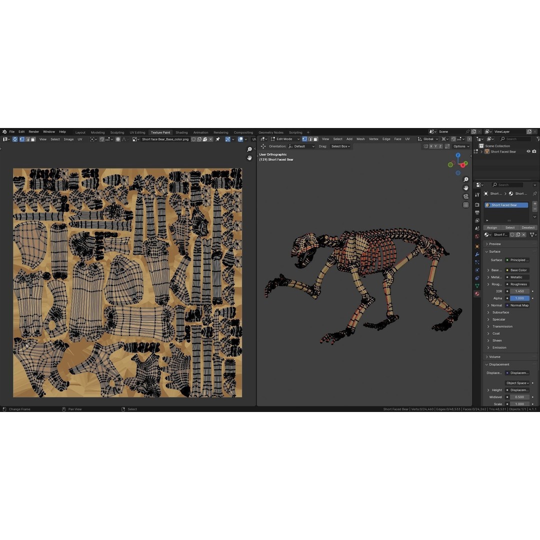 Short Faced Bear Fossil 3D Model – Realistic Low Poly Asset, FBX - View 11