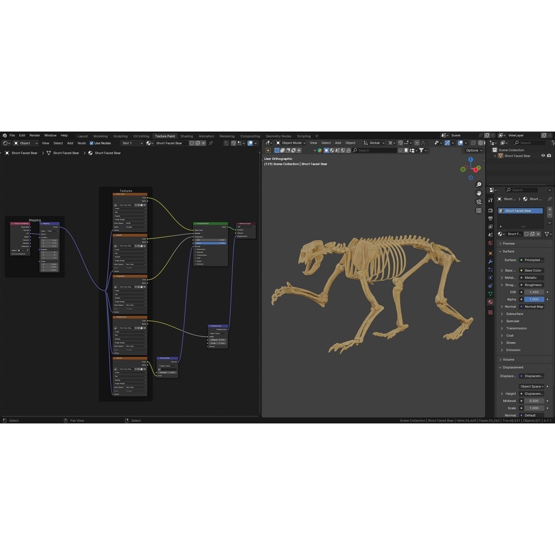 Short Faced Bear Fossil 3D Model – Realistic Low Poly Asset, FBX - View 9