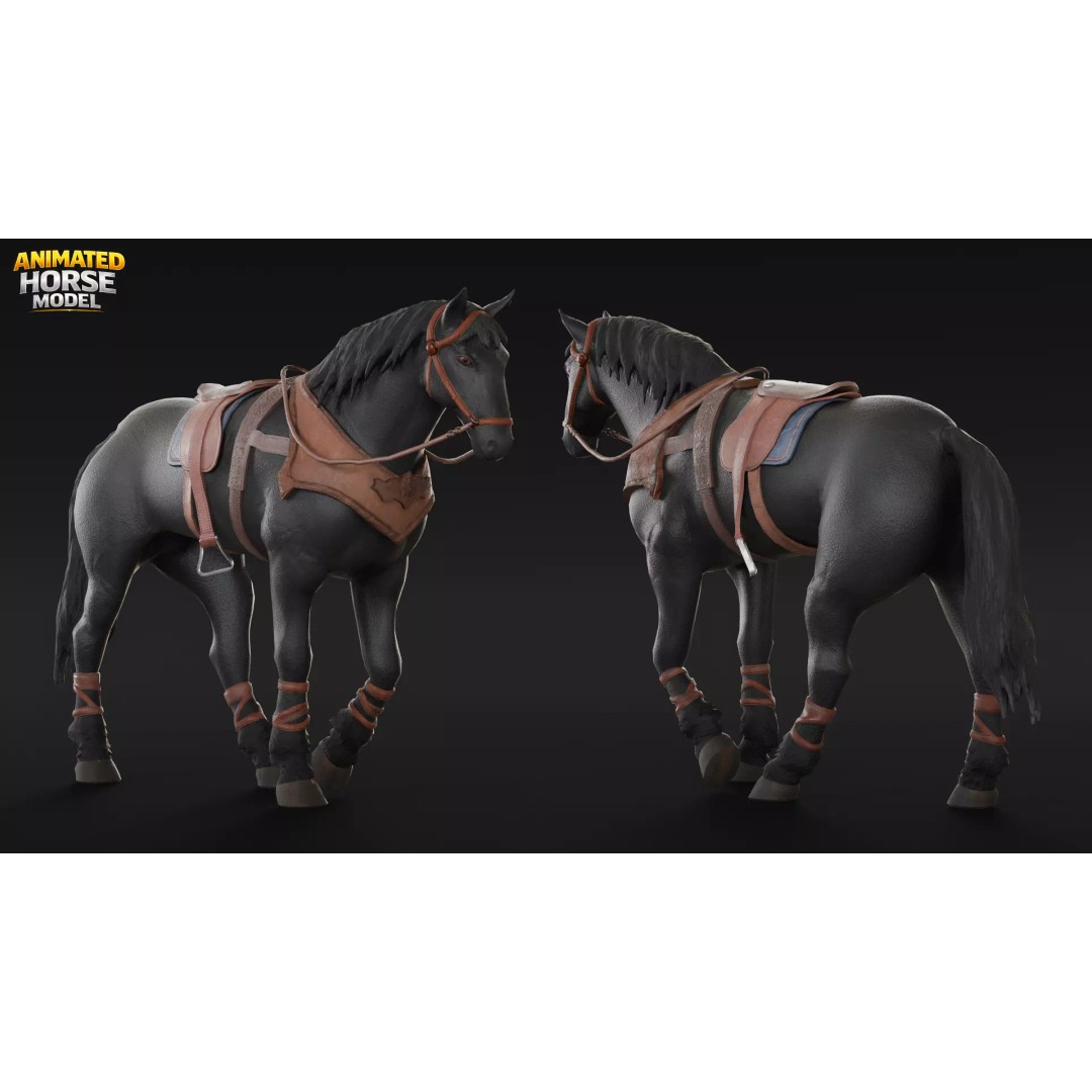 Animated Horses 3D Model – Low Poly Game Ready Asset, FBX & Blender