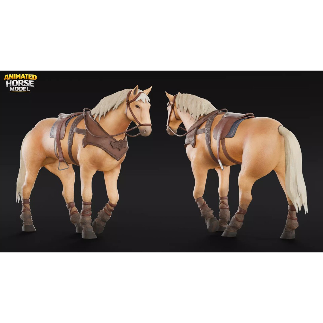 Animated Horses 3D Model – Low Poly Game Ready Asset, FBX & Blender - View 10