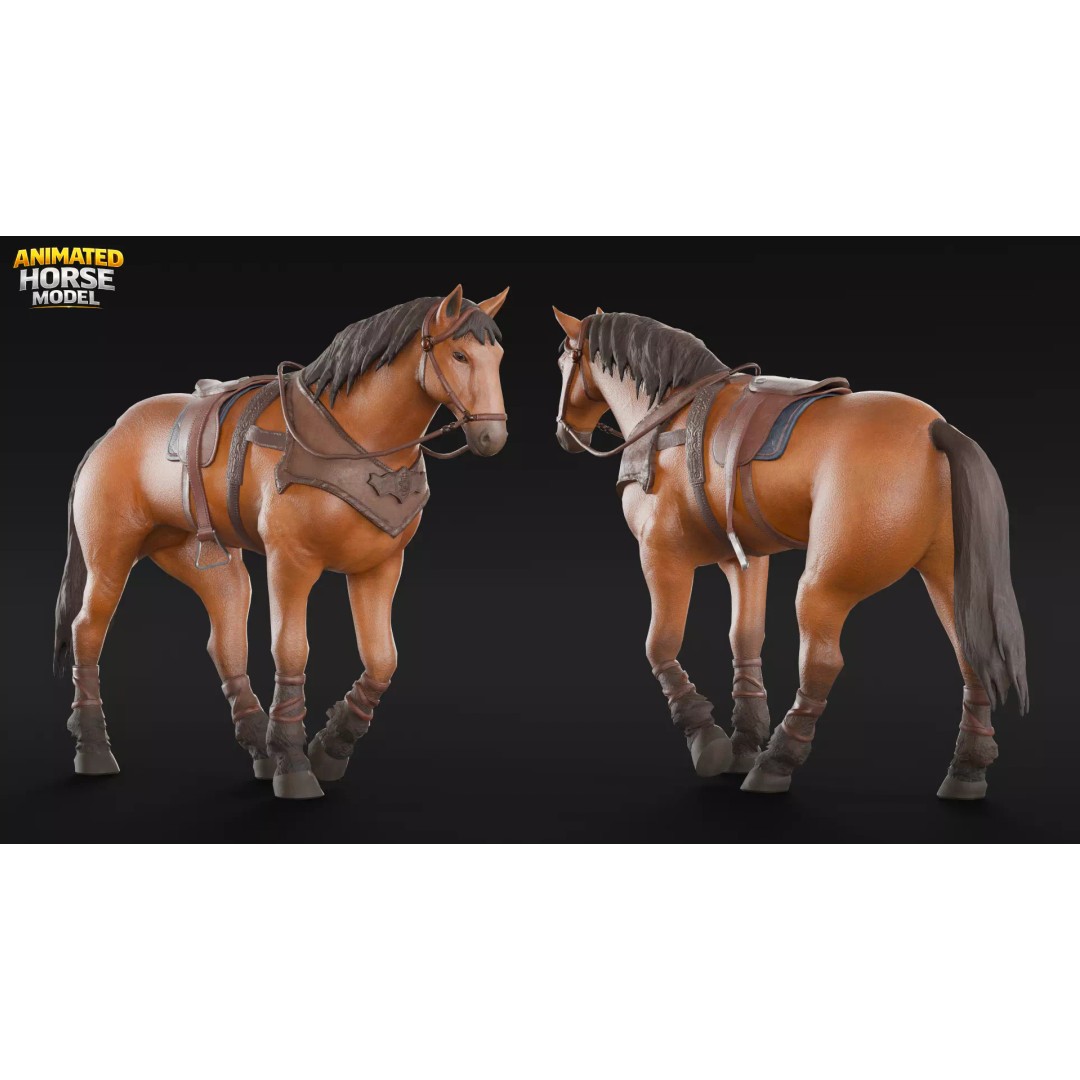 Animated Horses 3D Model – Low Poly Game Ready Asset, FBX & Blender - View 11