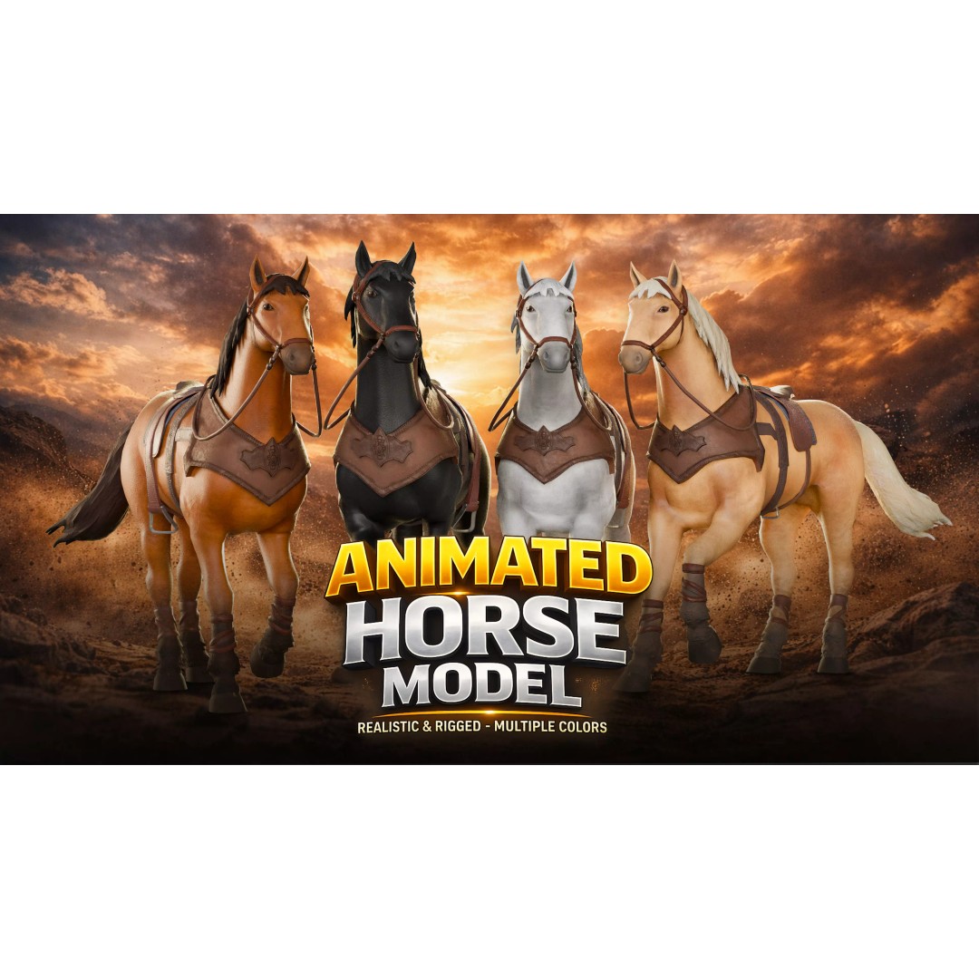 Animated Horses 3D Model – Low Poly Game Ready Asset, FBX & Blender - View 2