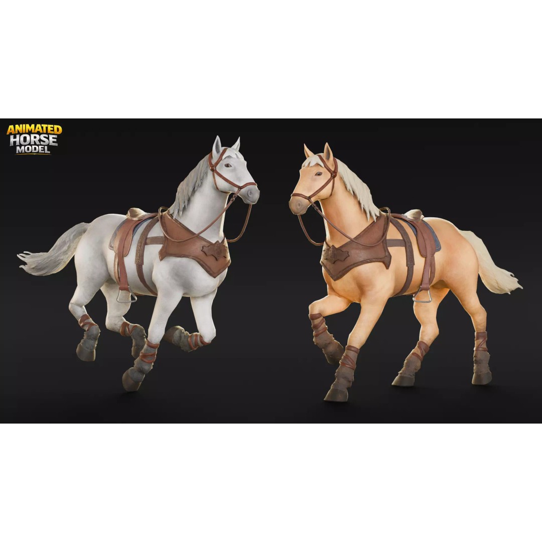 Animated Horses 3D Model – Low Poly Game Ready Asset, FBX & Blender - View 3