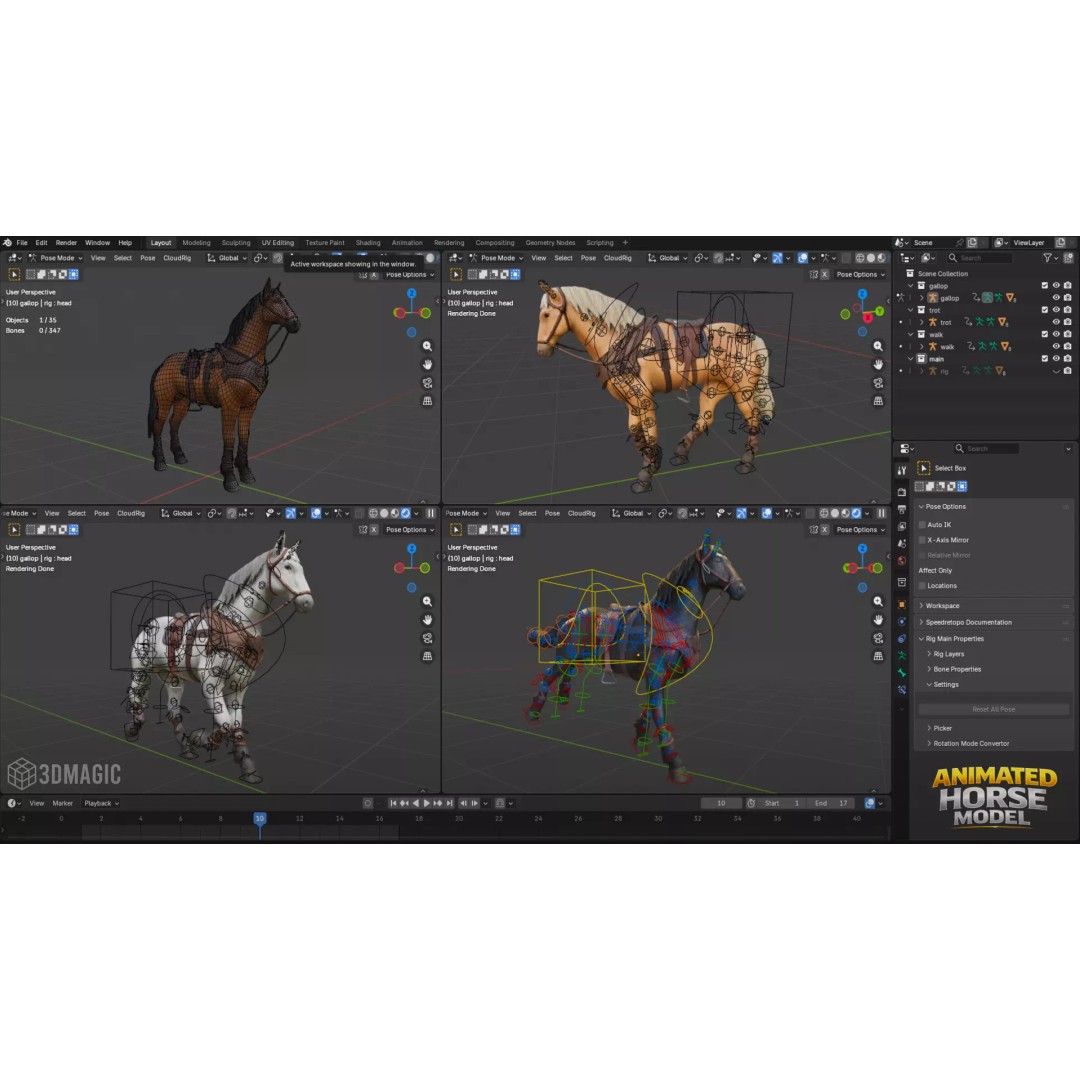 Animated Horses 3D Model – Low Poly Game Ready Asset, FBX & Blender - View 4