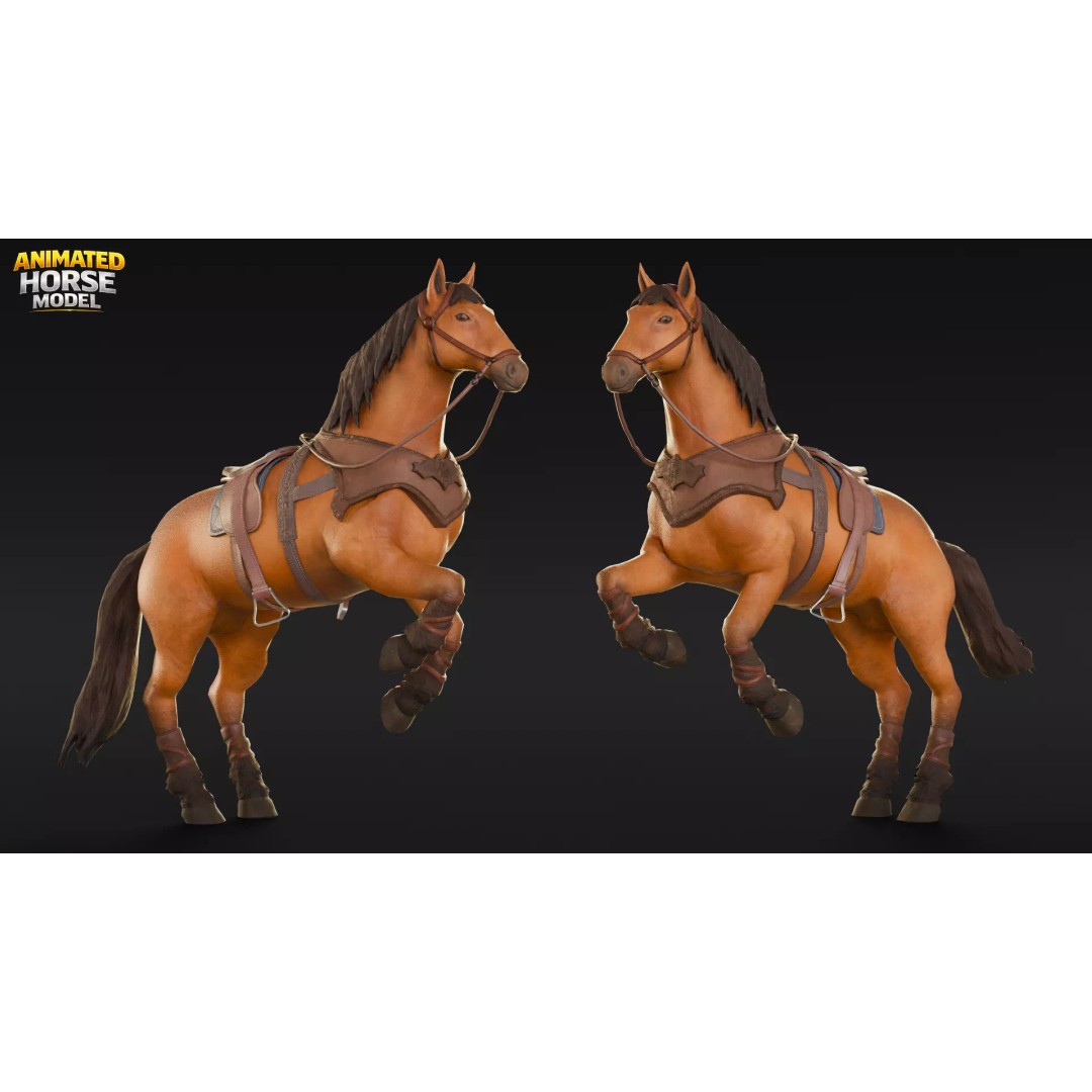 Animated Horses 3D Model – Low Poly Game Ready Asset, FBX & Blender - View 5